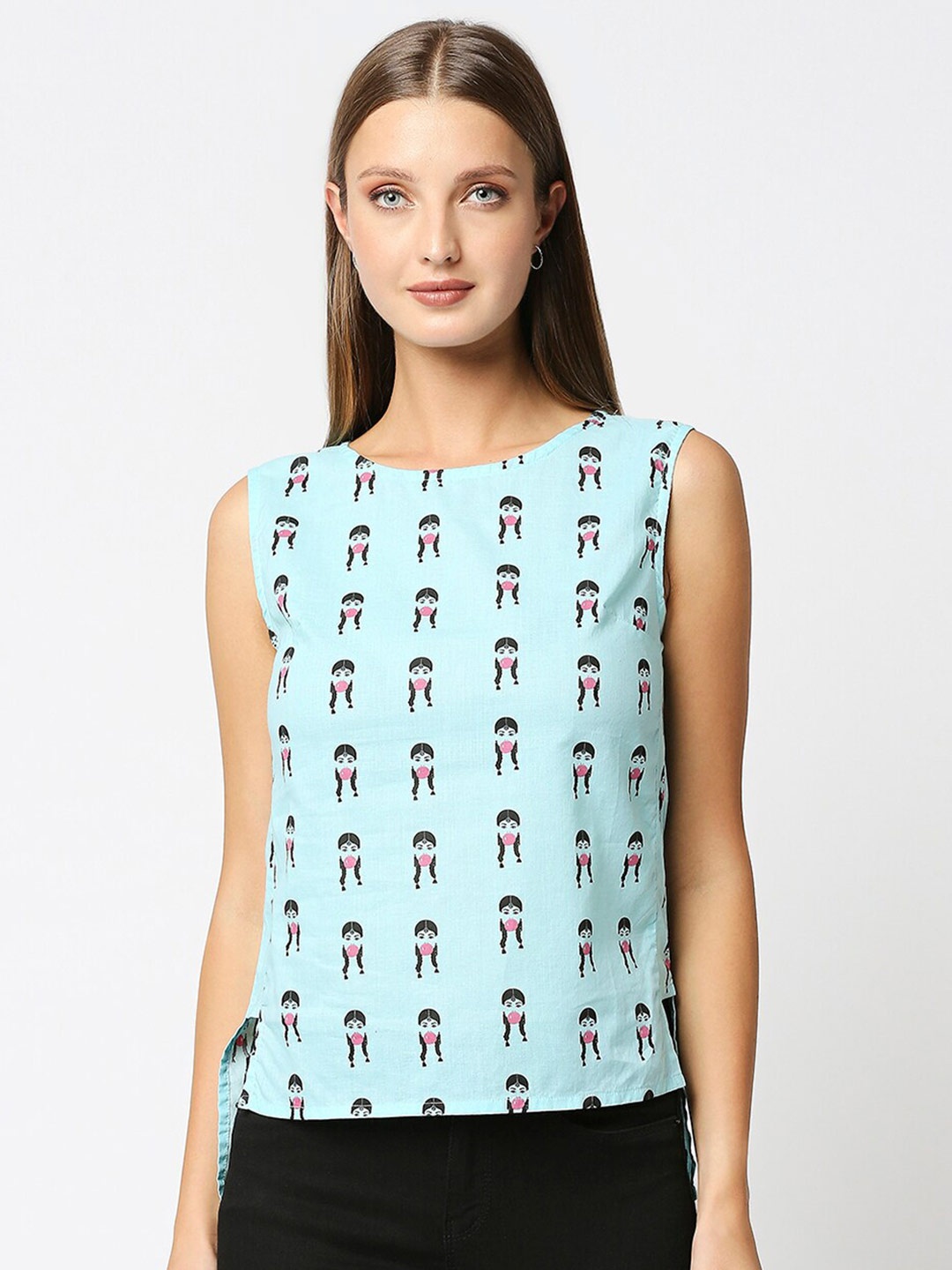 

Bewakoof Blue Floral Printed Sleeveless Top