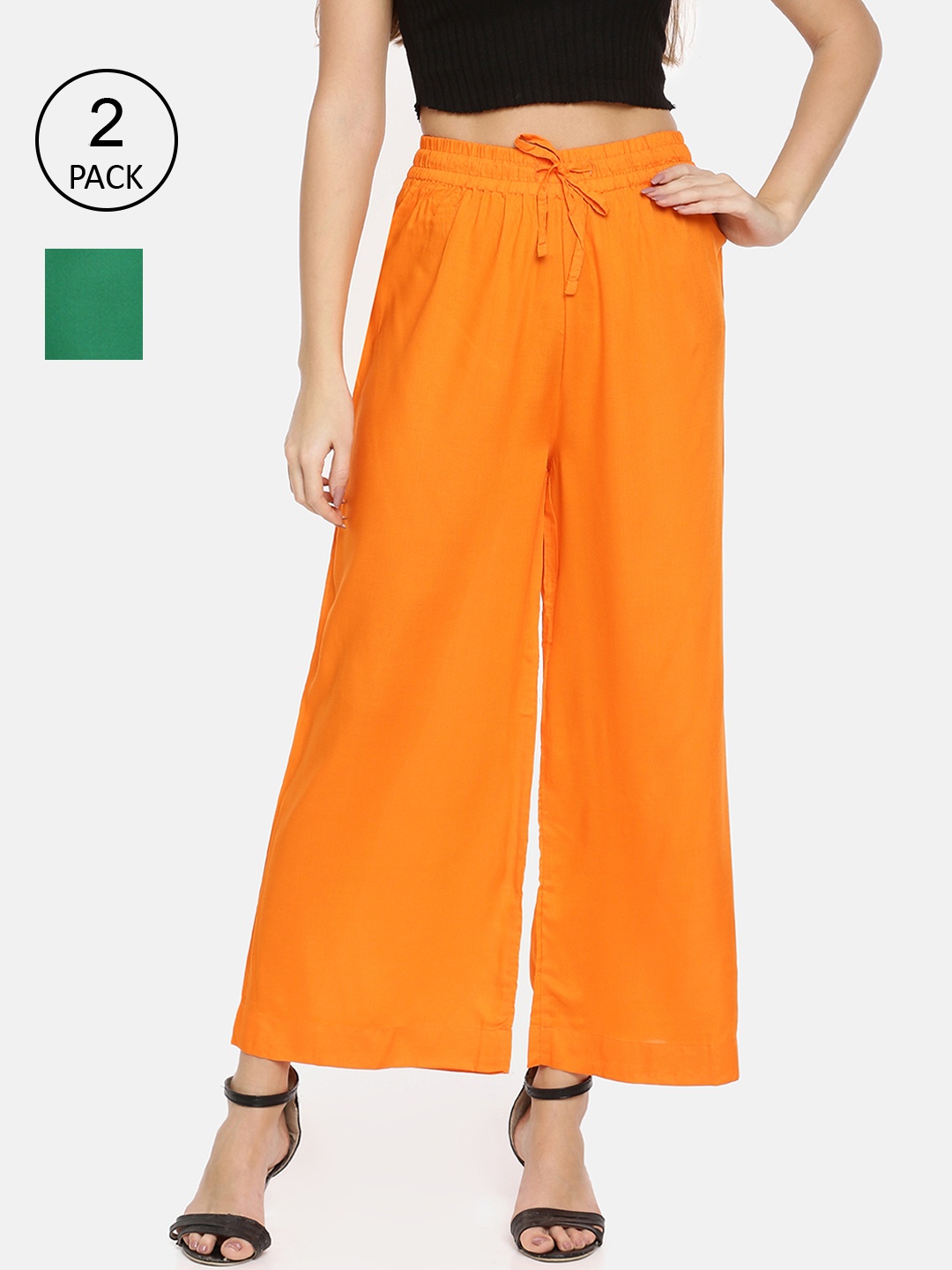 

TWIN BIRDS Women Pack of 2 Wide leg Palazzos, Green