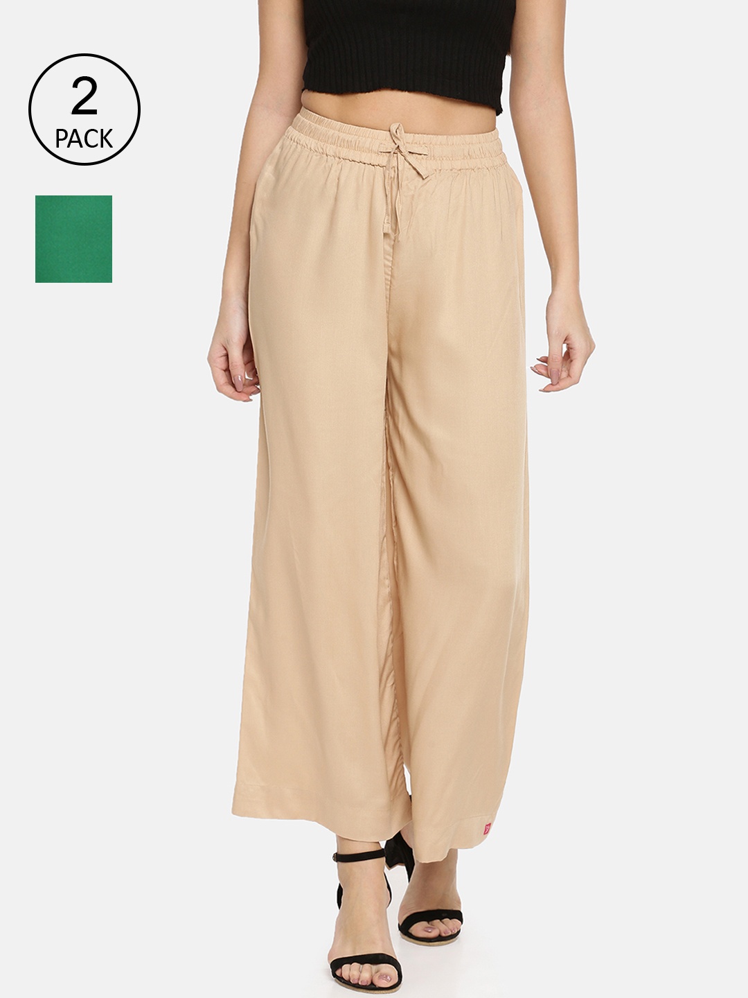 

TWIN BIRDS Women Pack of 2 Wide leg Palazzos, Green