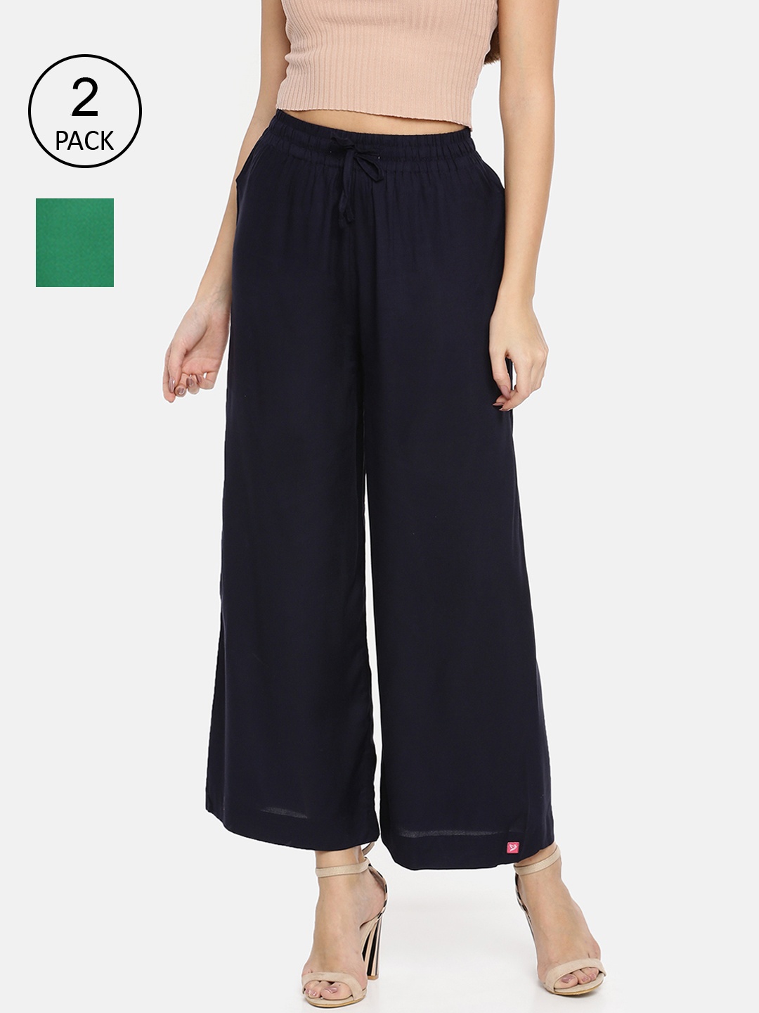

TWIN BIRDS Women Pack of 2 Wide leg Palazzos, Green
