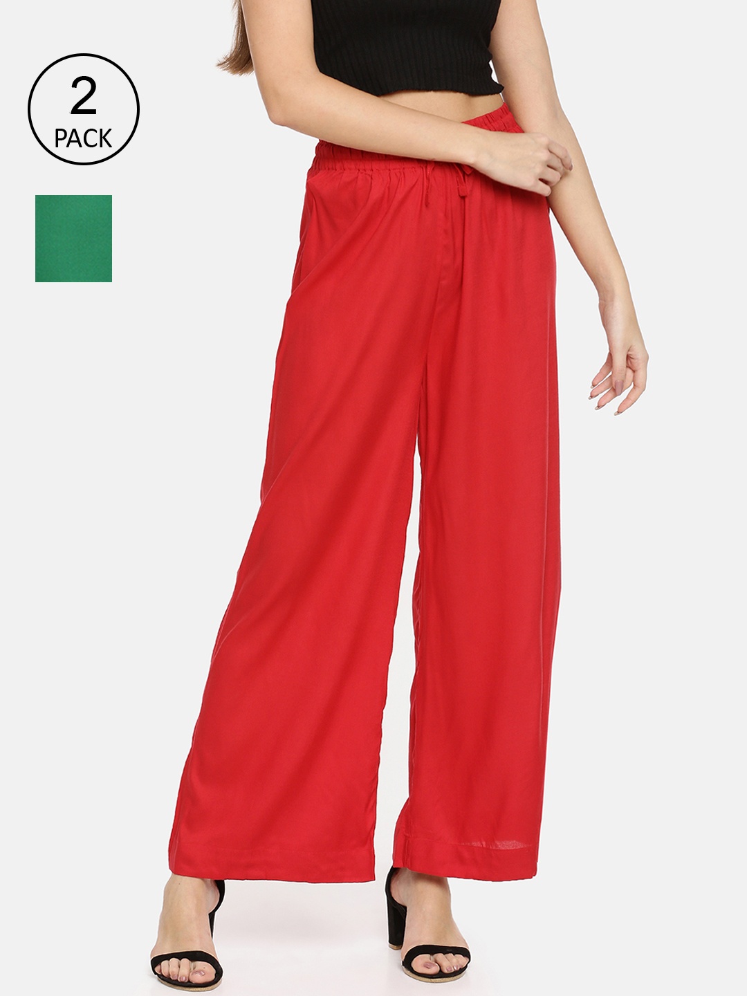 

TWIN BIRDS Women Pack of 2 Wide leg Palazzos, Green