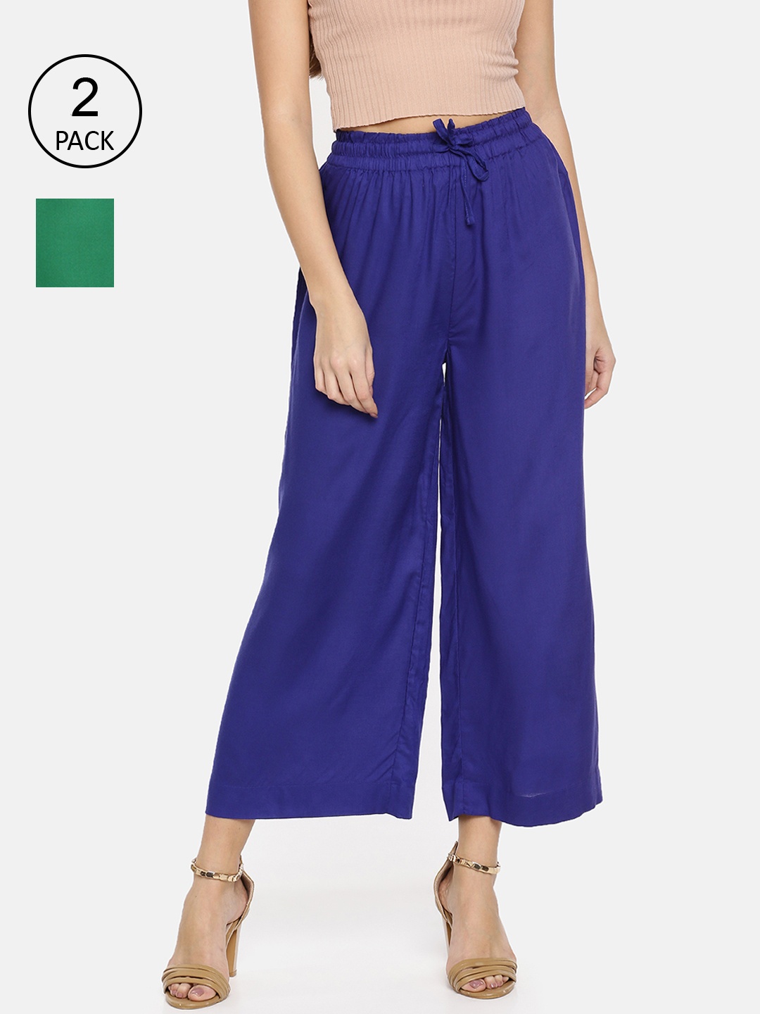 

TWIN BIRDS Women Pack of 2 Wide leg Palazzos, Green
