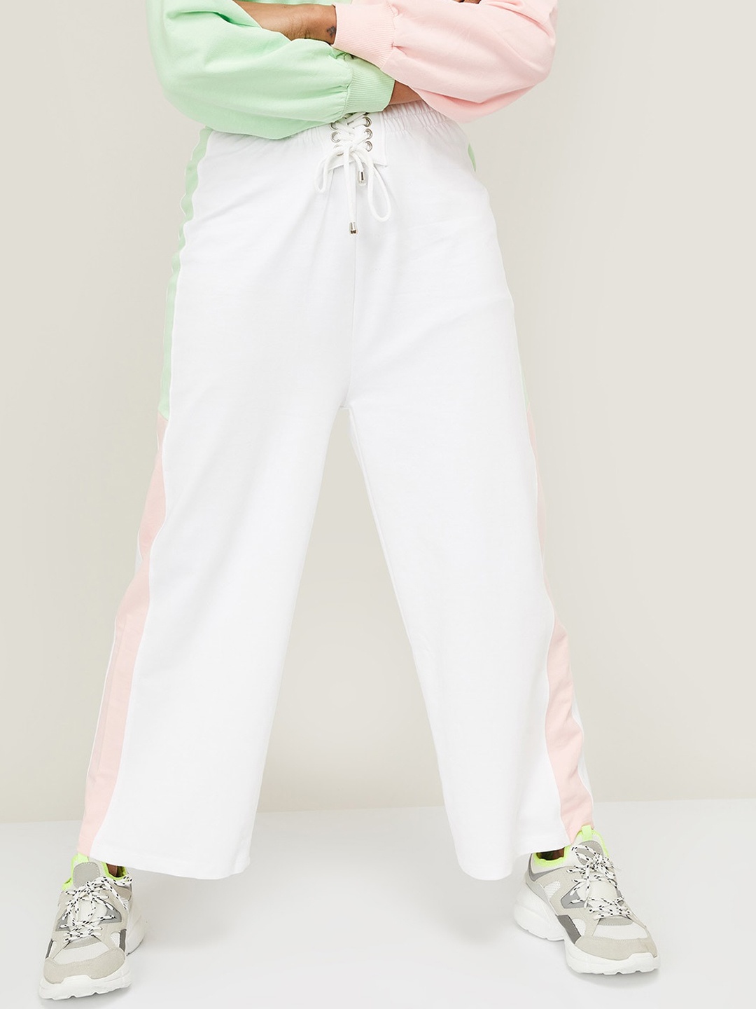 

Ginger by Lifestyle Women White Cotton Parallel Trousers