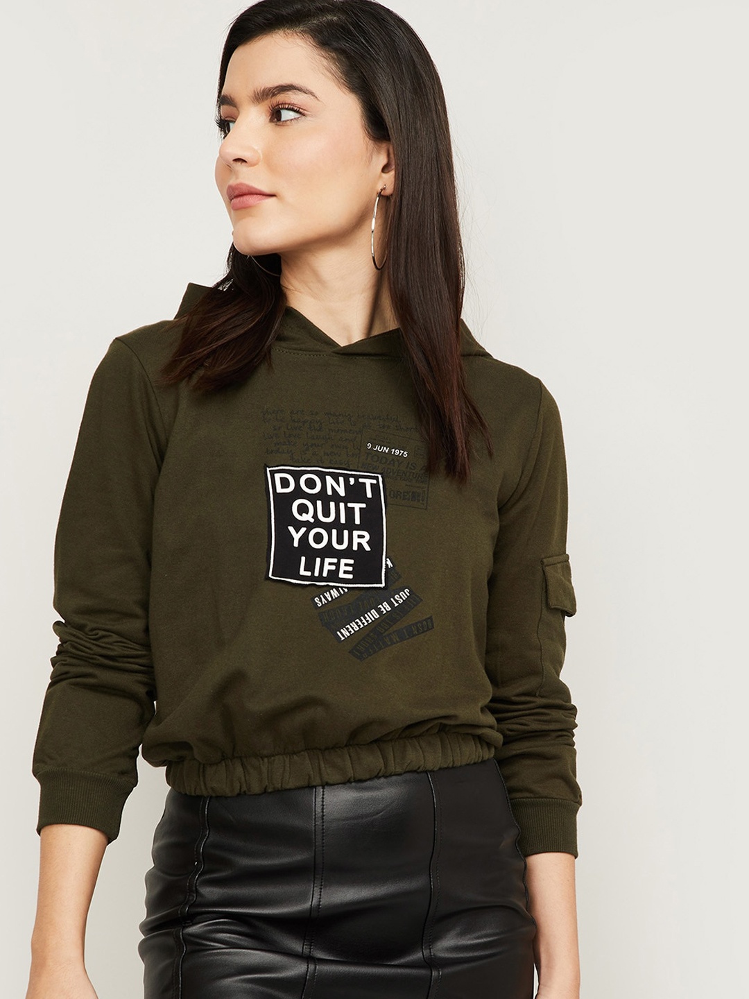 

Ginger by Lifestyle Women Olive Green Printed Sweatshirt
