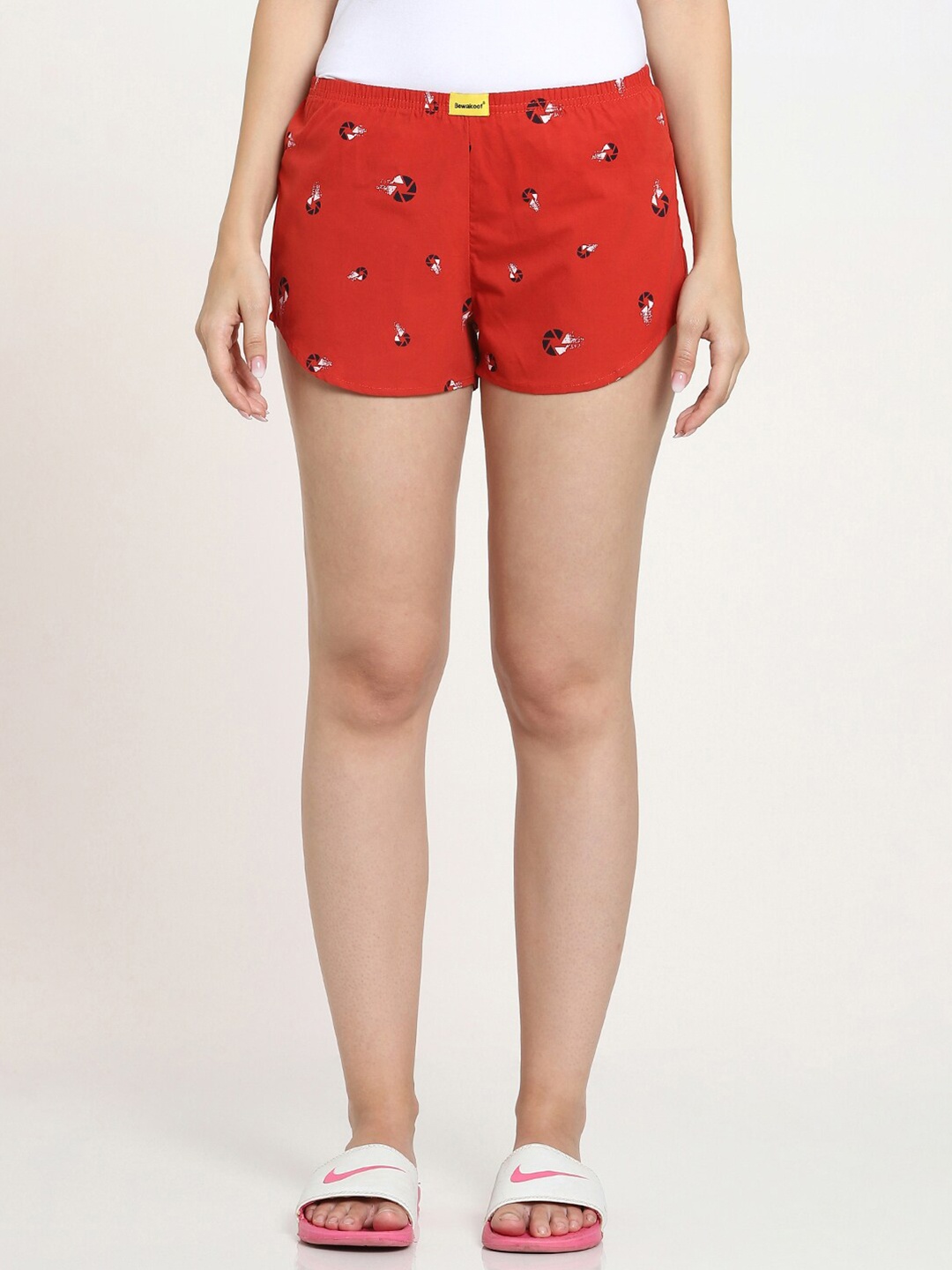 

Bewakoof Women Red & Black Printed Lounge Shorts