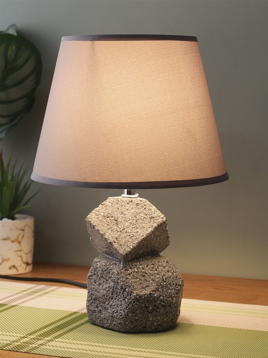 

House Of Accessories Grey Ceramic Frustum Shape Table Lamp With Shade