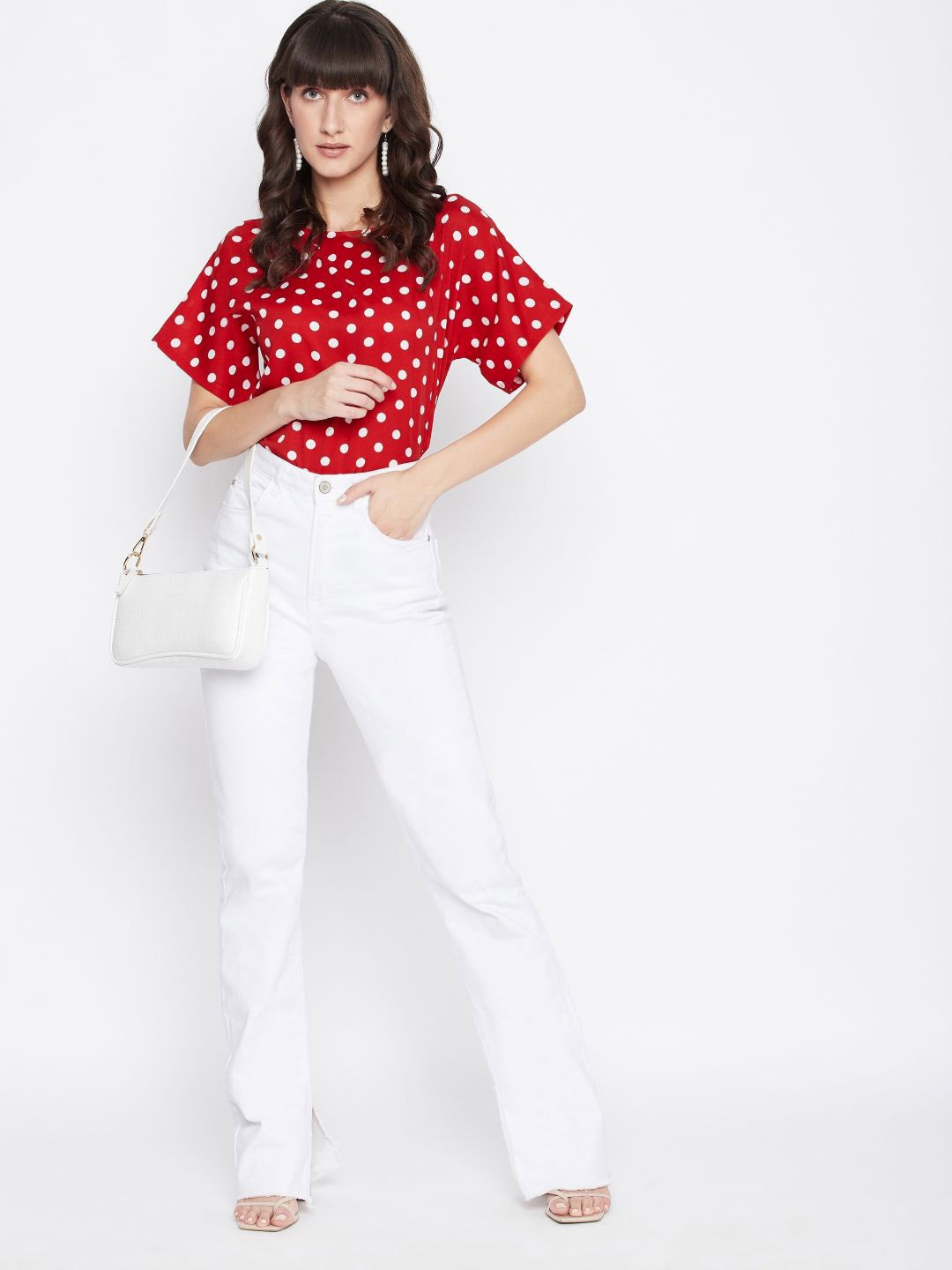 

Uptownie Lite Polka dot Crepe Boxy Top, Red