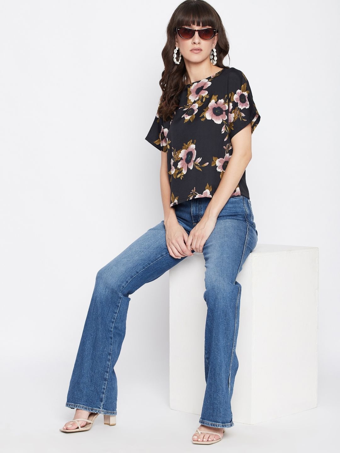 

Uptownie Lite Women Floral Boxy Top, Black