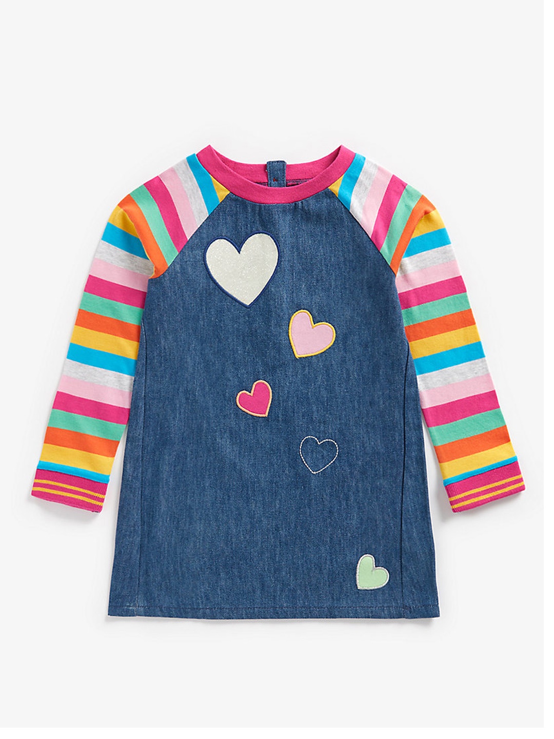 

mothercare Girls Blue Applique A-Line Pure Cotton Denim Dress