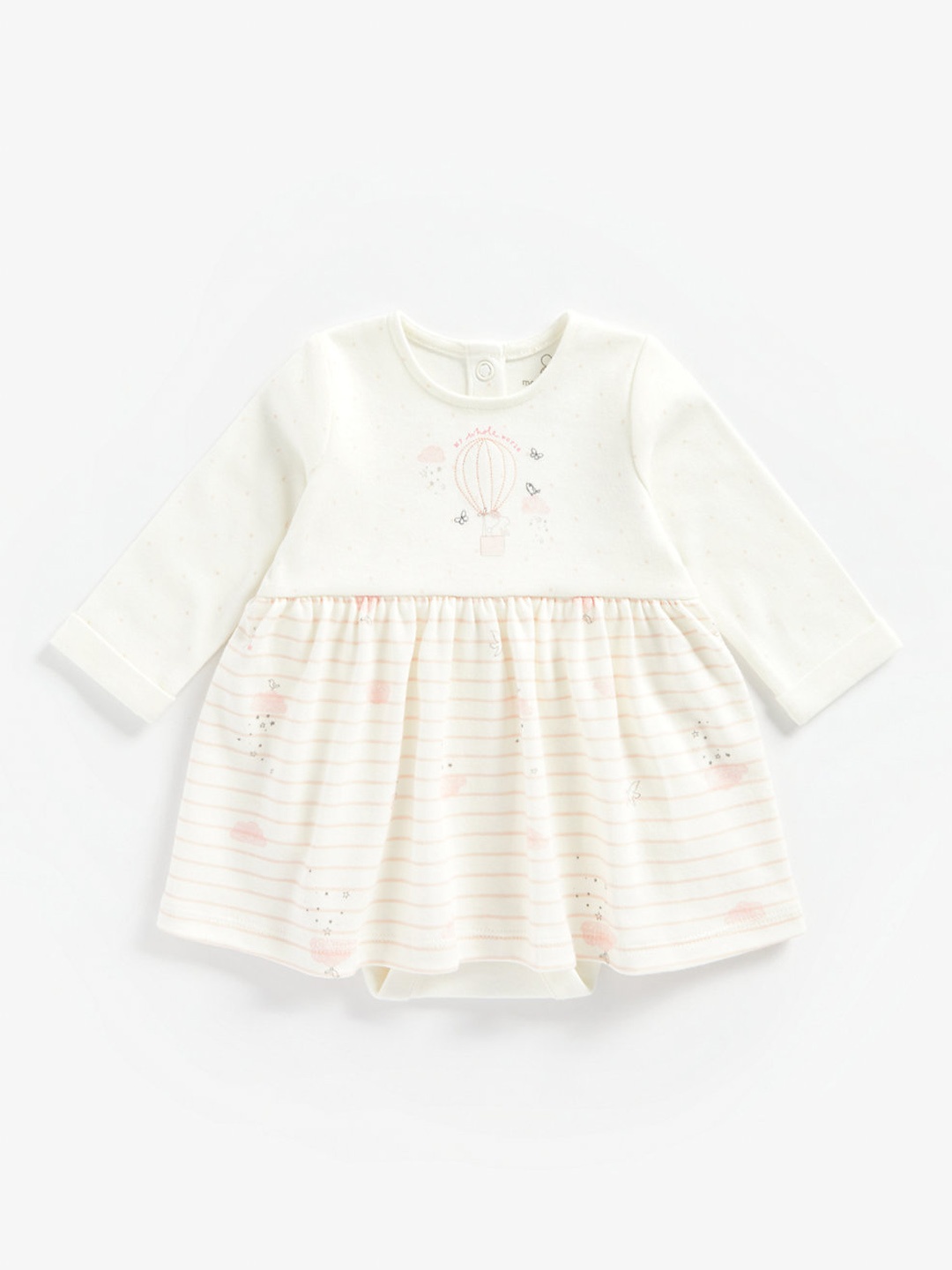 

mothercare Infant Girls White & Pink Striped Pure Cotton Romper Dress