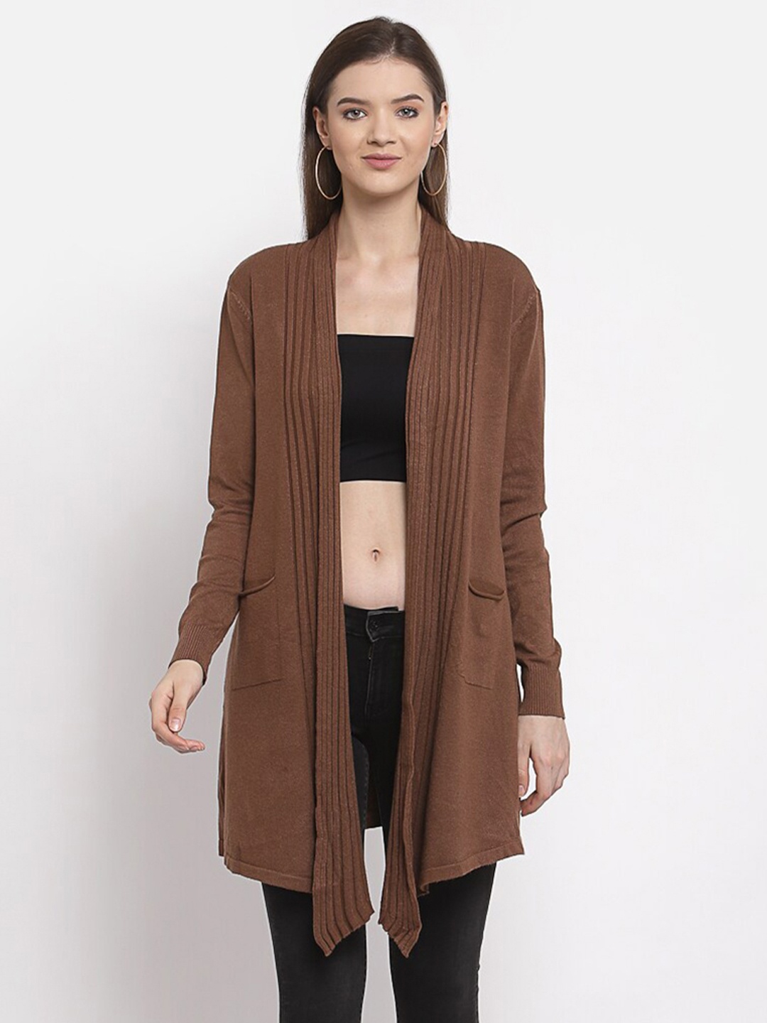 

Mafadeny Women Brown Longline Shrug