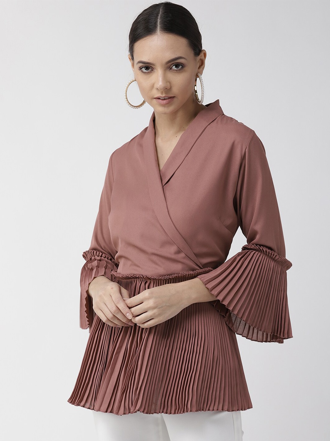 

plusS Pink Accordion Pleats Wrap Top