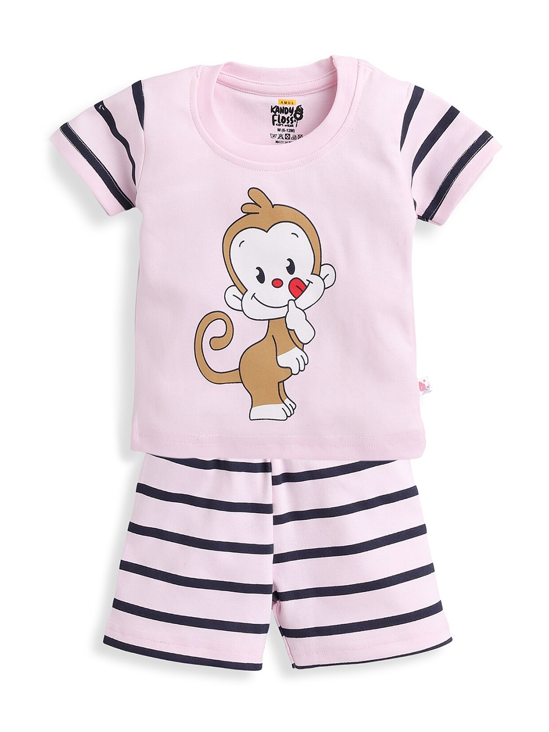 

AMUL Kandyfloss Boys Pink & Black Printed T-shirt with Shorts