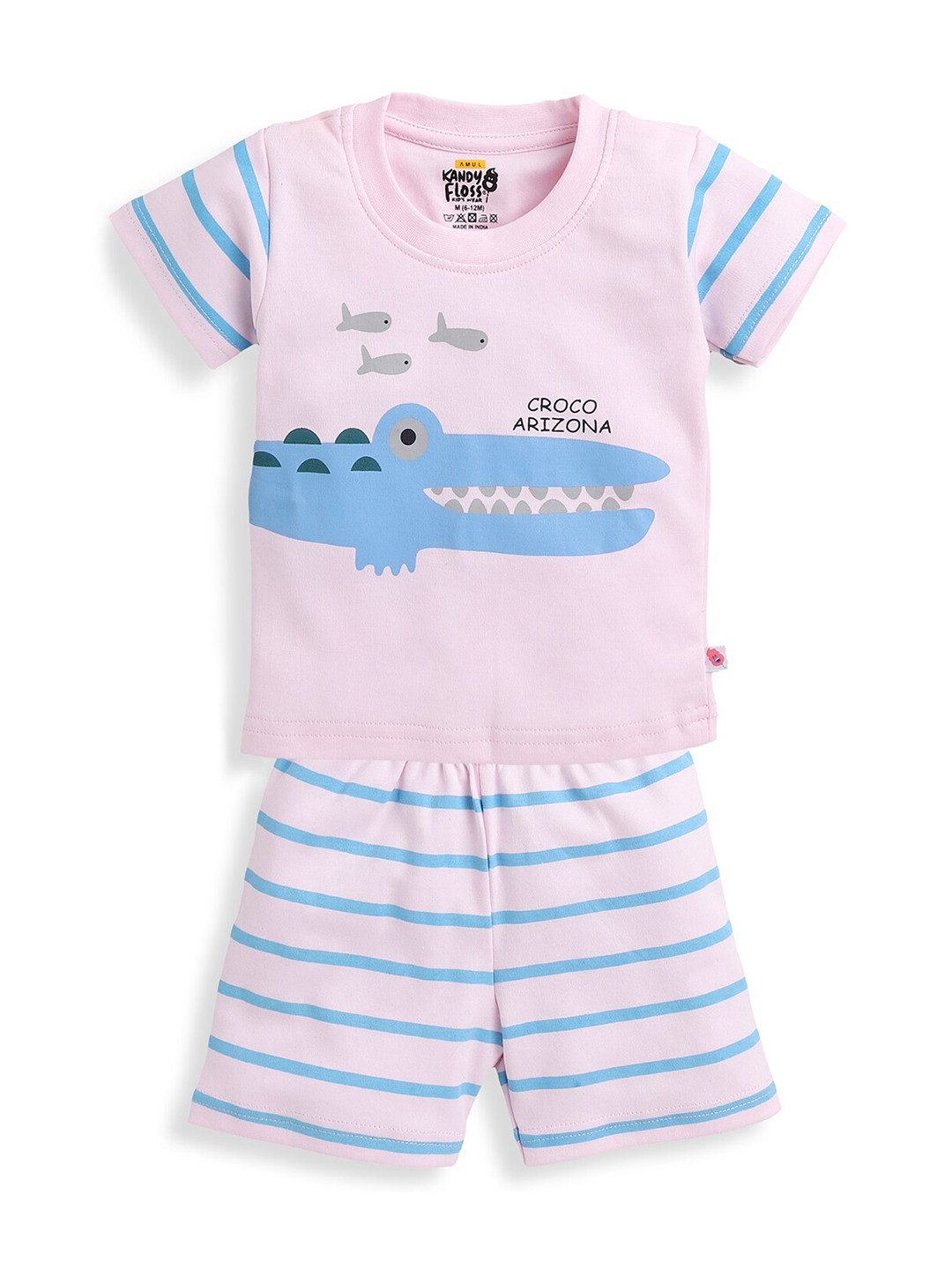 

AMUL Kandyfloss Boys Pink & Blue Printed Pure Cotton T-shirt with Shorts