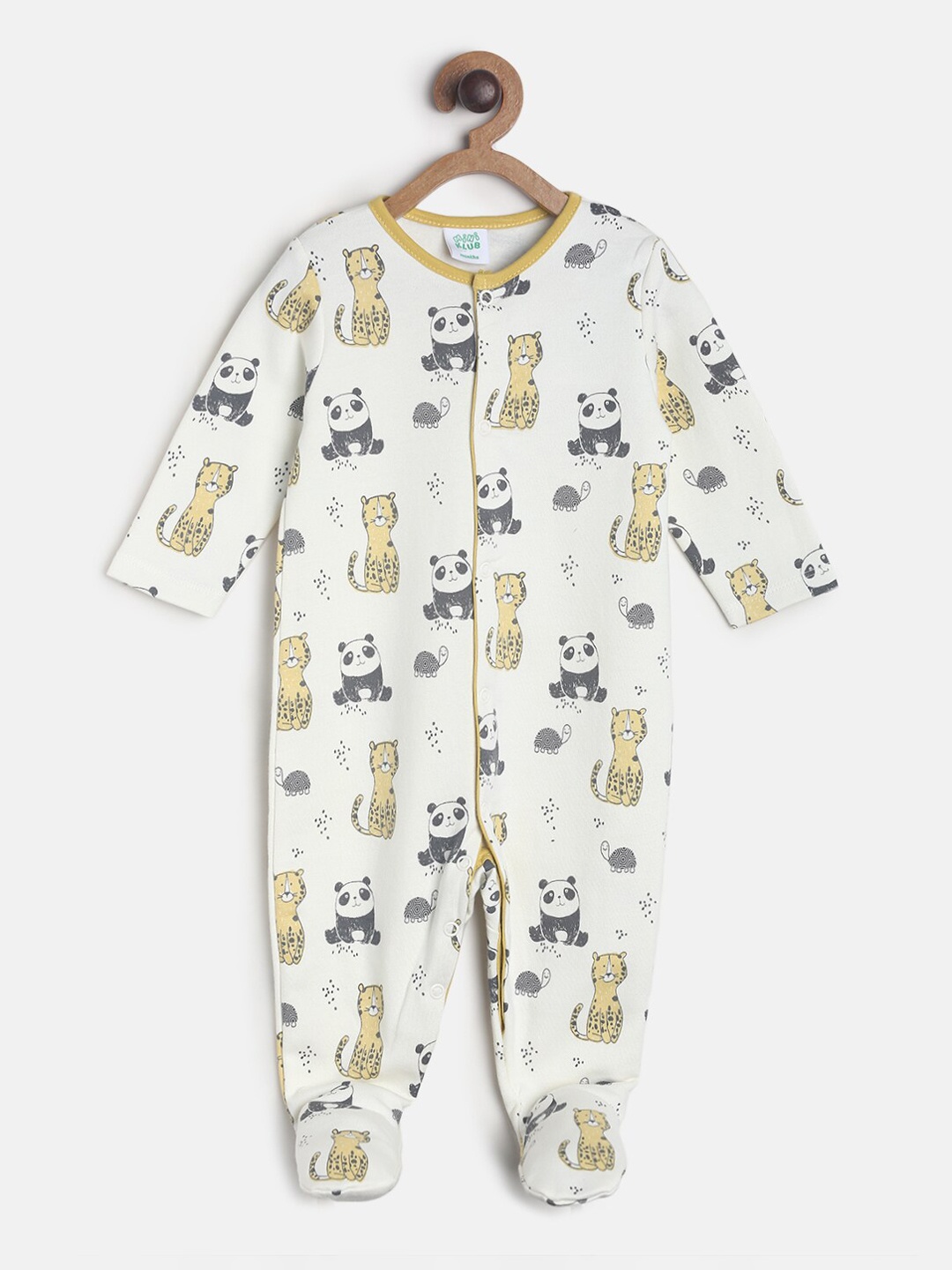 

MINI KLUB Infant Boys Off White & Grey Printed Pure Cotton Sleepsuit