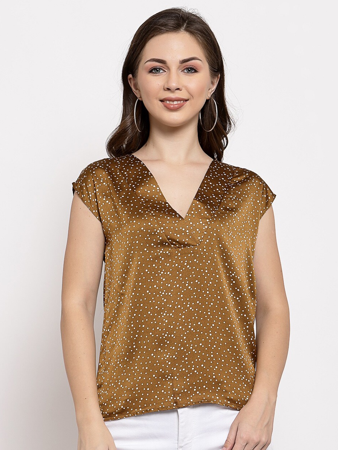 

Mafadeny Women Copper Animal Print Satin Top