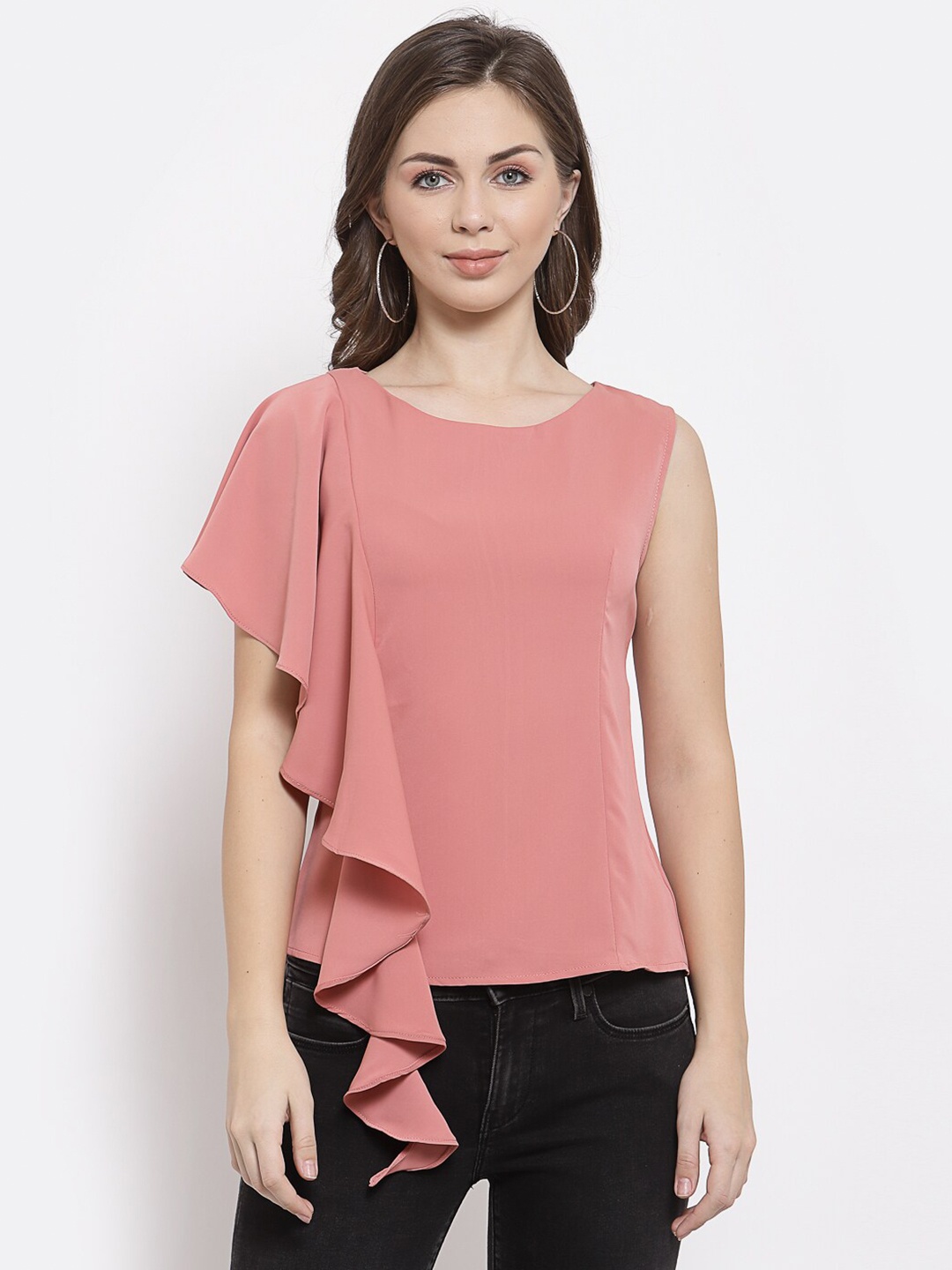 

Mafadeny Pink Regular Top With Ruffles