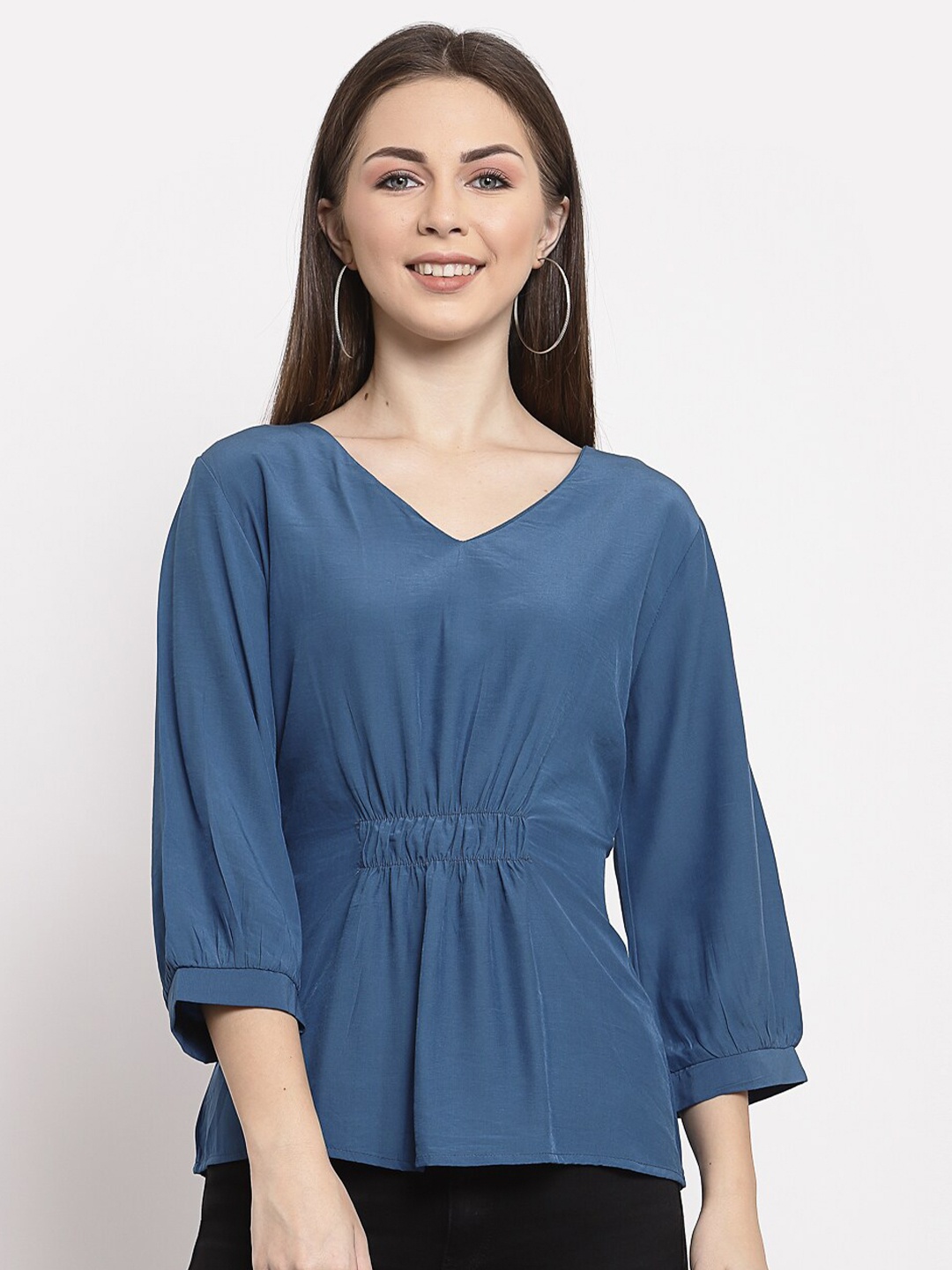 

Mafadeny Blue Cinched Waist Top