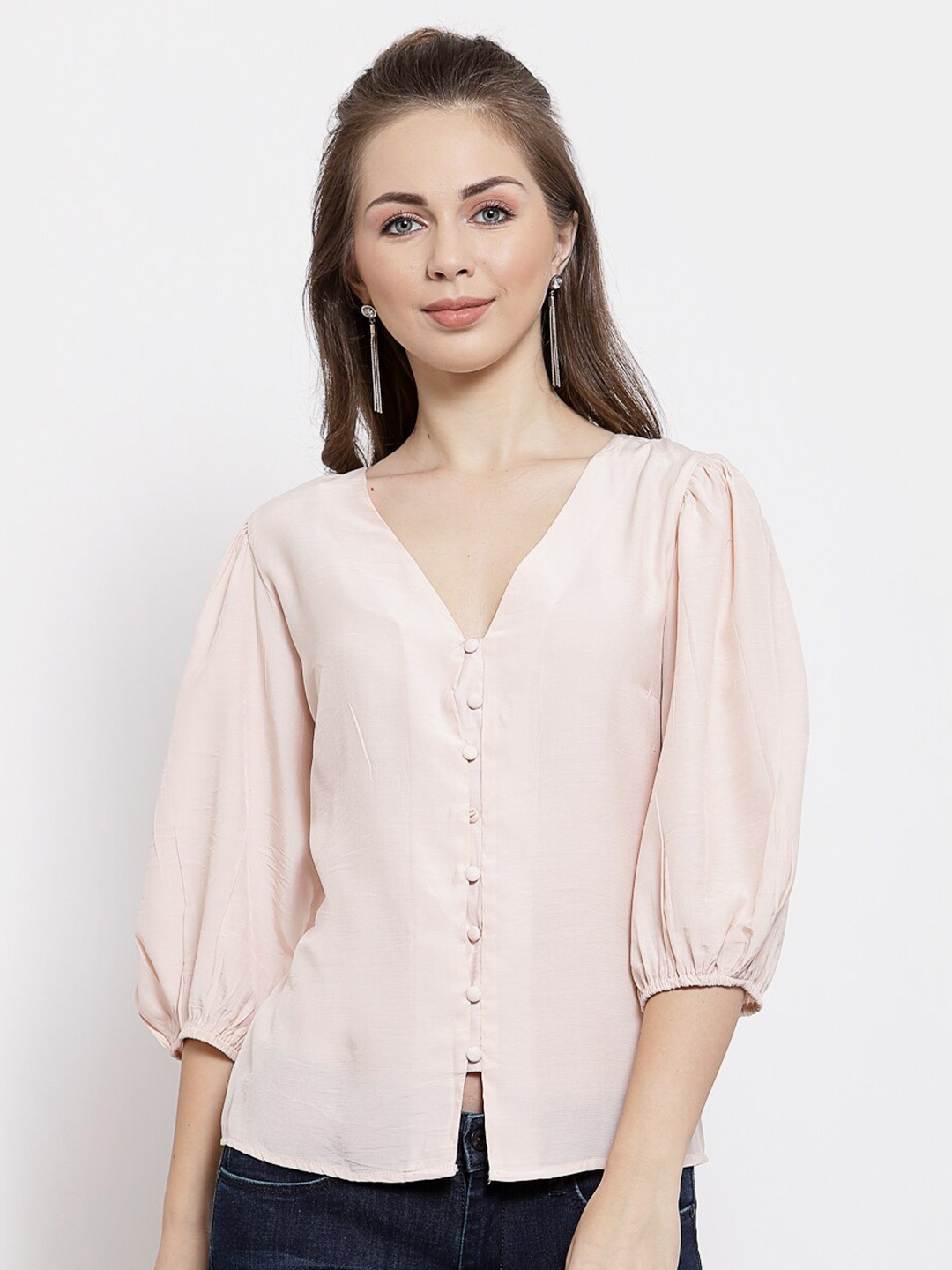 

Mafadeny Peach-Coloured Shirt Style Top