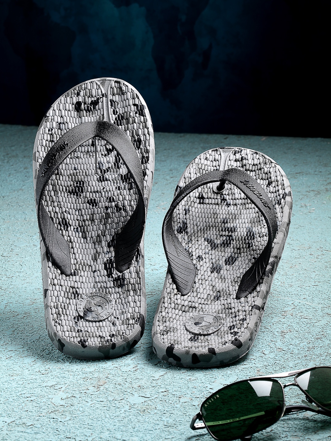 

Solethreads Men Black & Grey Printed Thong Flip-Flops