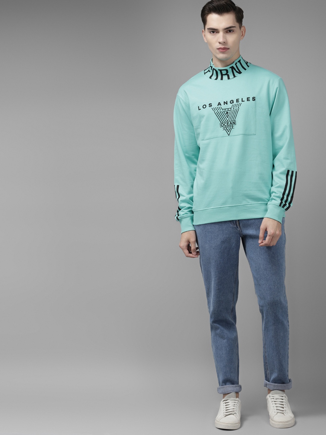 

The Dry State Men Sea Green Printed High Neck Sweatshirt