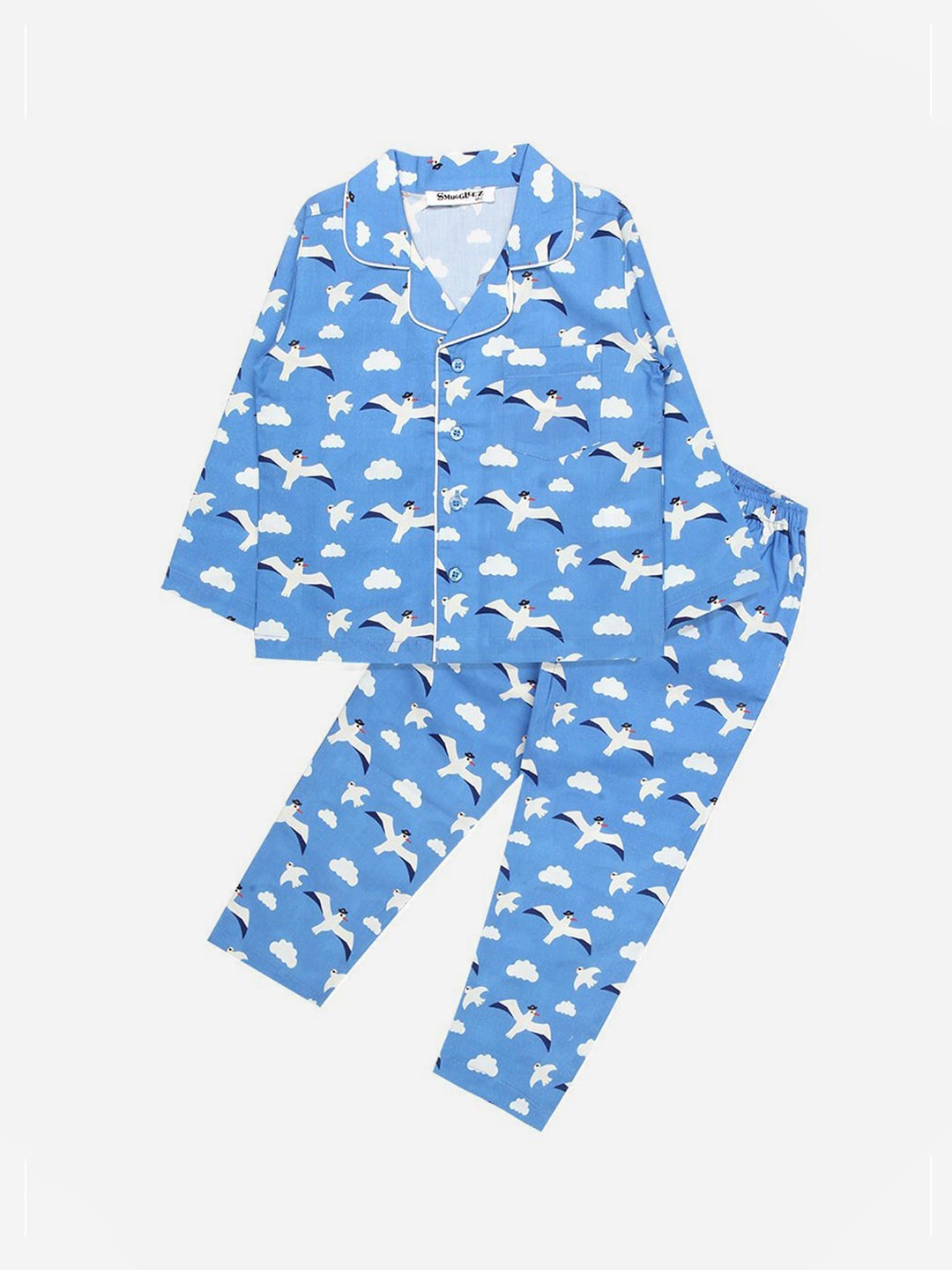 

SMUGGLERZ INC Boys Blue & White Printed Pure Cotton Night suit