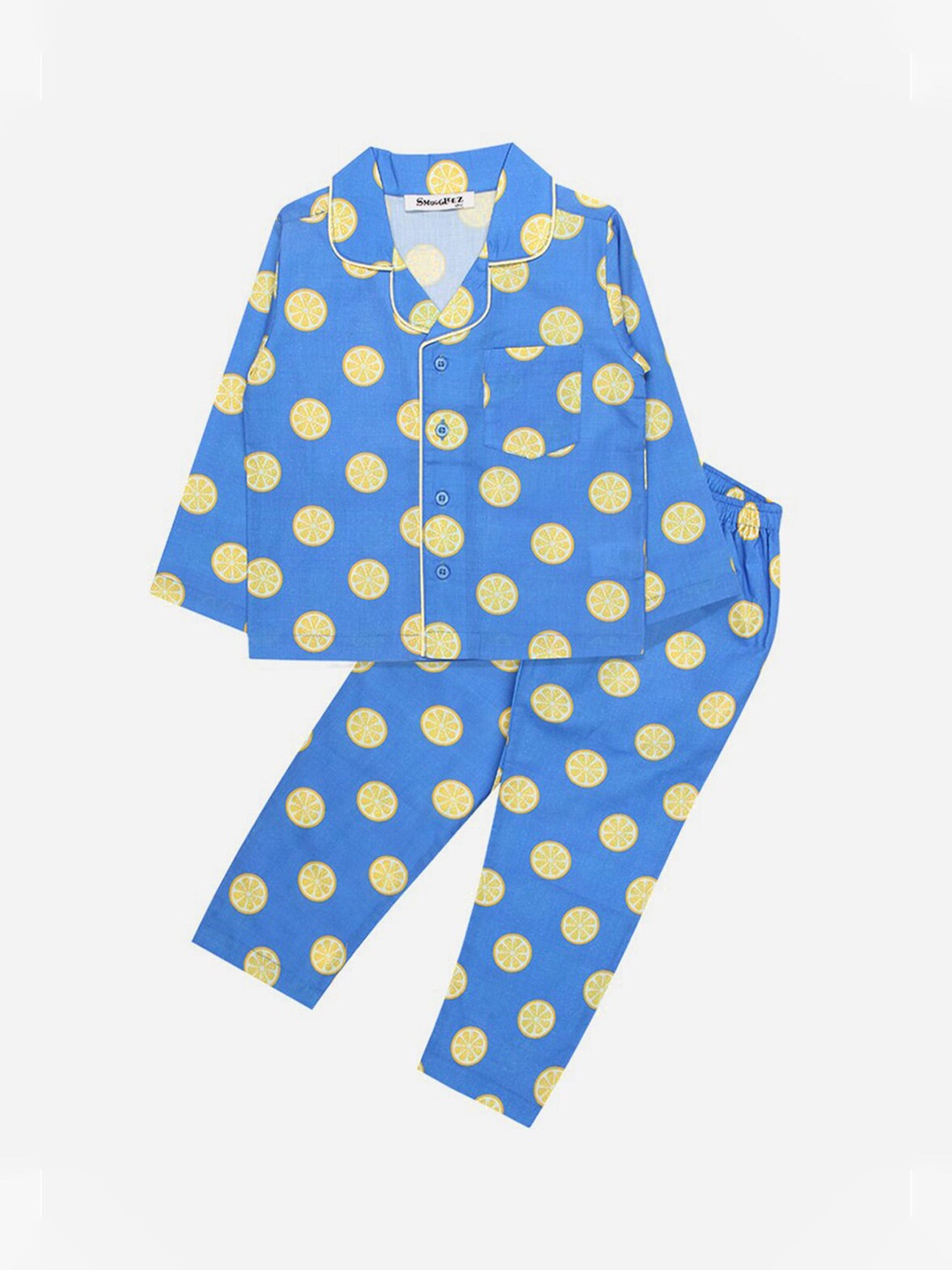 

SMUGGLERZ INC Boys Blue & Yellow Printed Pure Cotton Pure Cotton Night suit