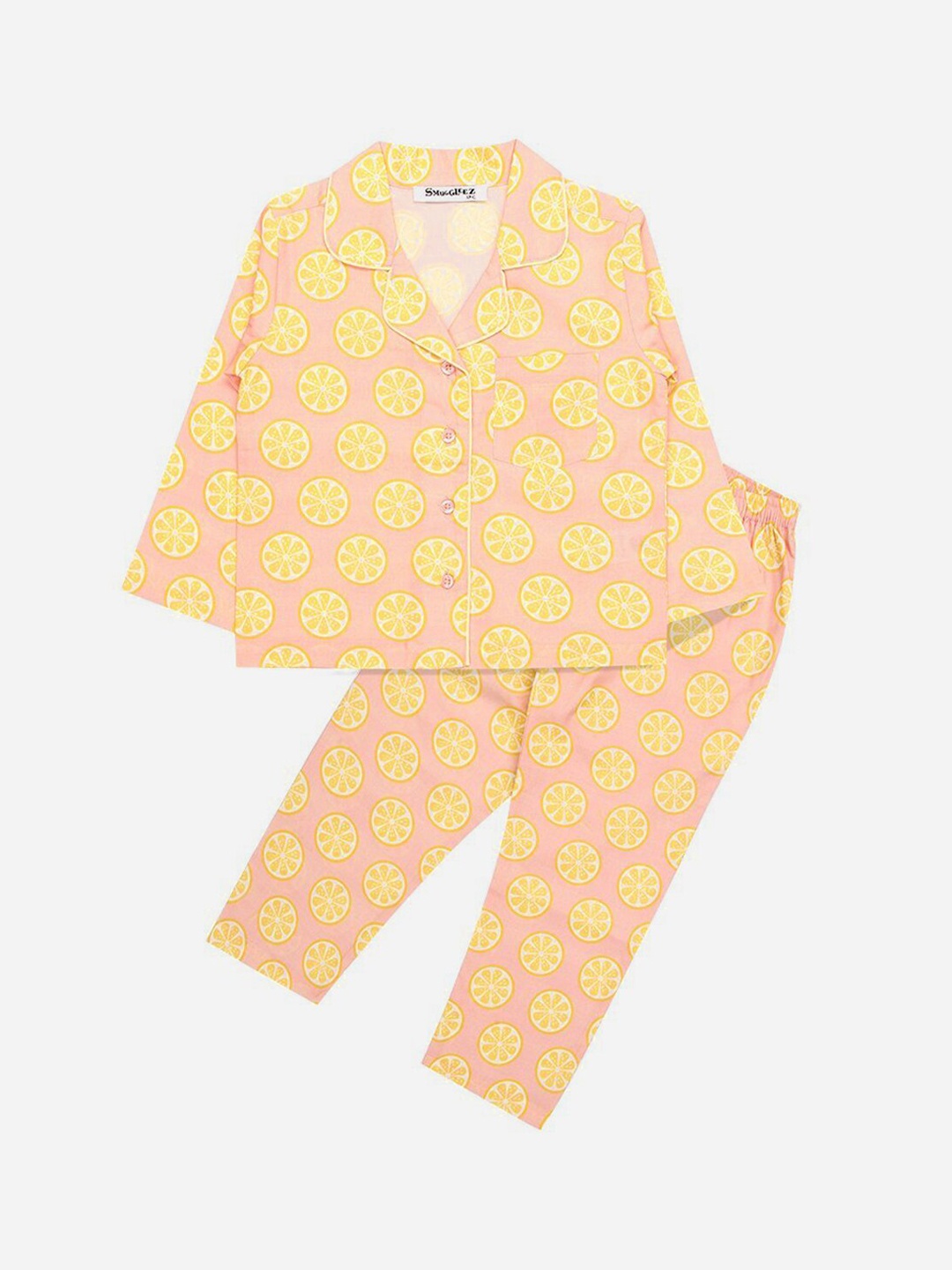 

SMUGGLERZ INC Girls Pink & Yellow Printed Pure Cotton Night suit