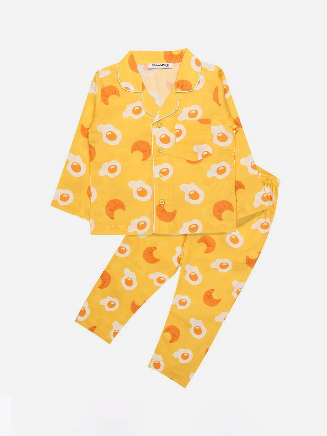 

SMUGGLERZ INC Boys Yellow & Orange Printed Pure Cotton Night suit