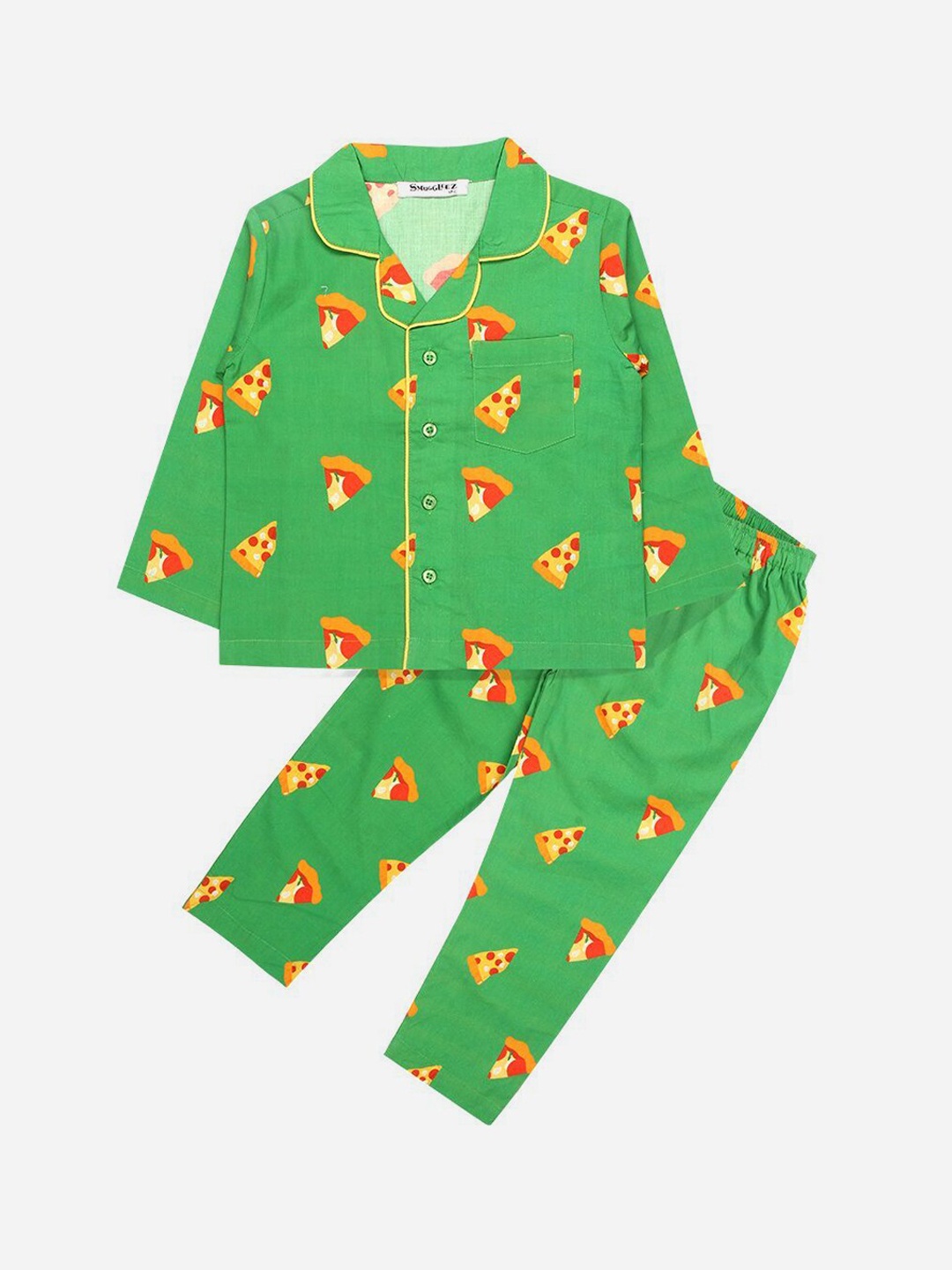 

SMUGGLERZ INC Boys Green & Orange Printed Pure Cotton Night suit