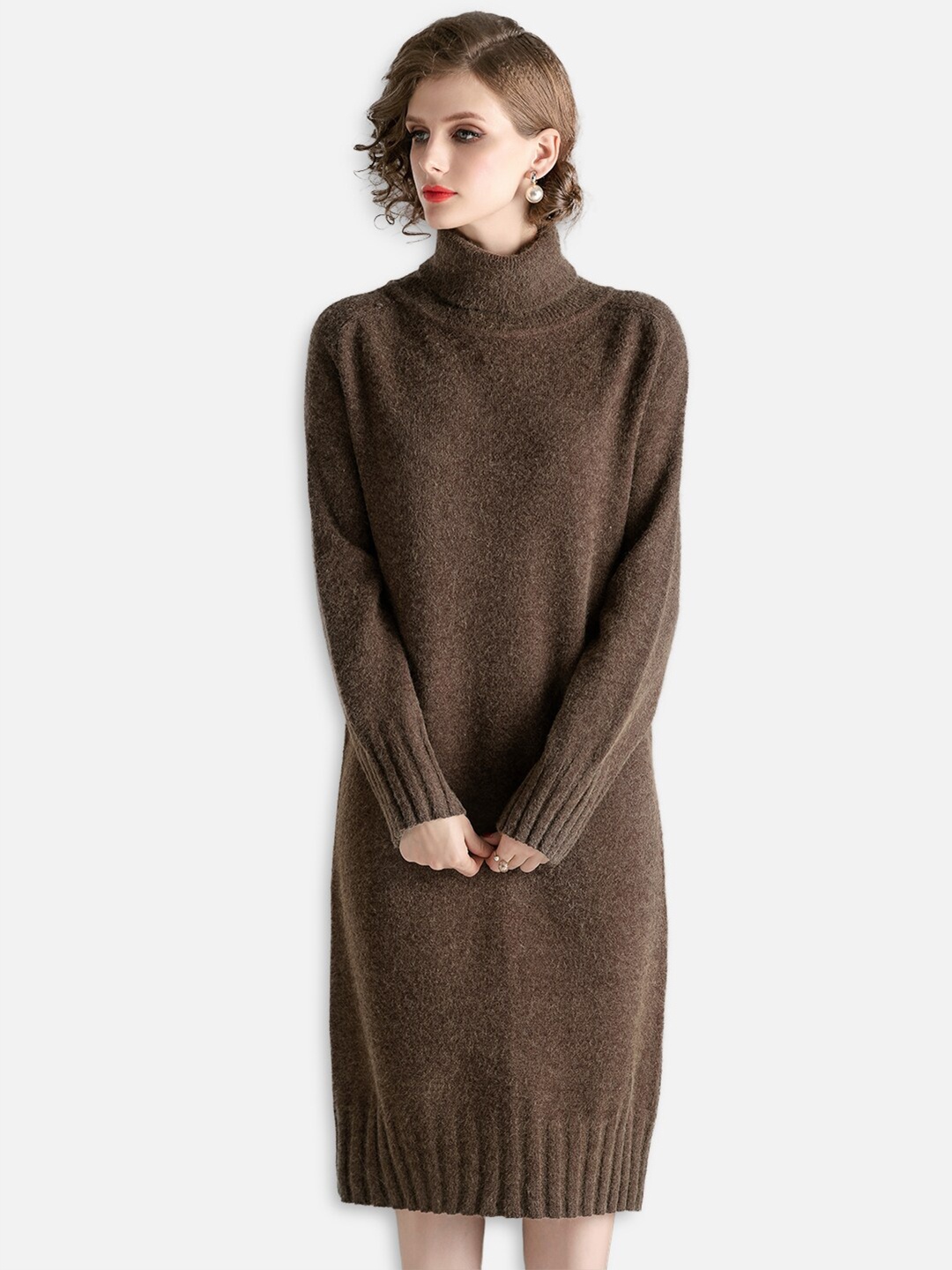 

JC Collection Women Brown Longline Pullover
