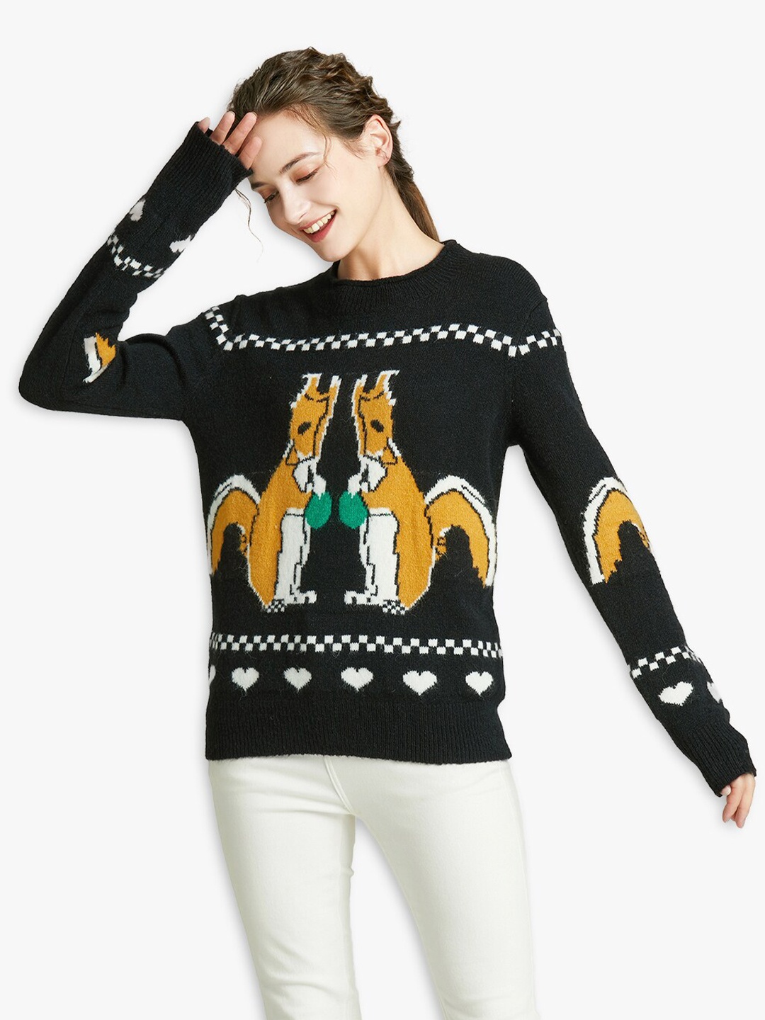 

JC Collection Women Black & Yellow Printed Pullover