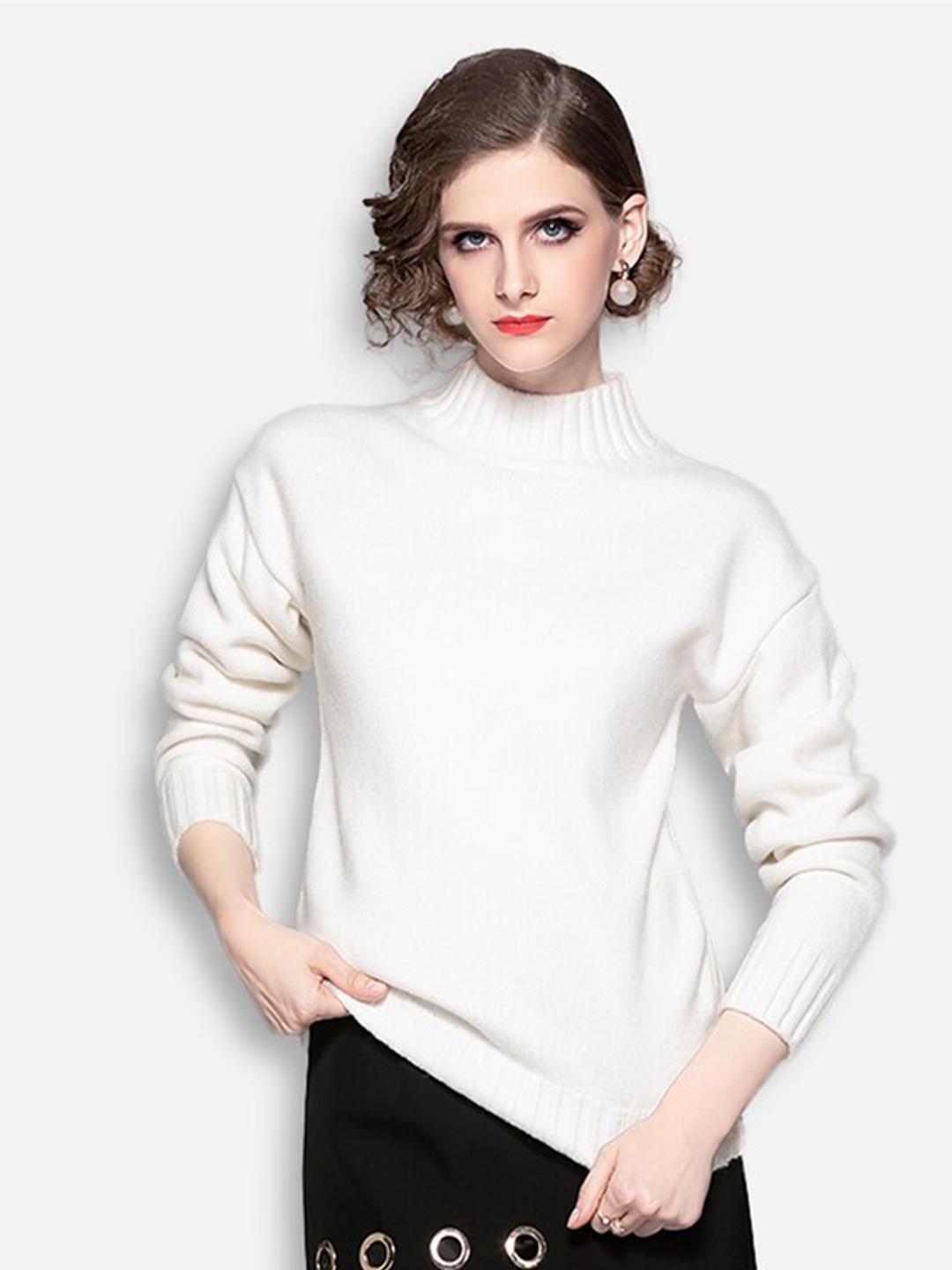 

JC Collection Women White Pullover