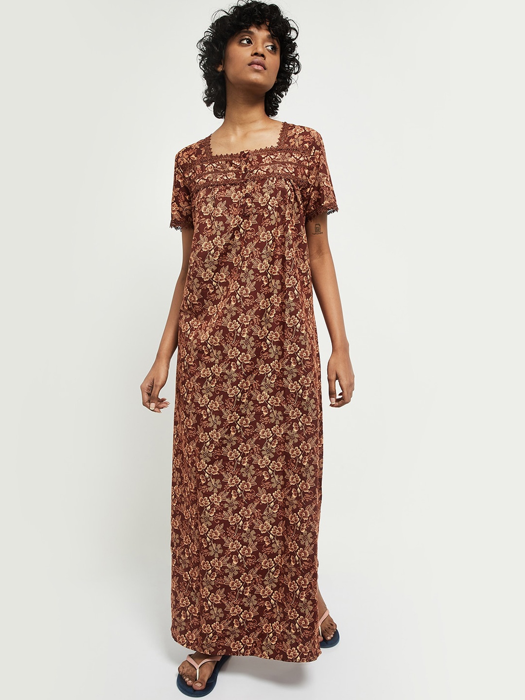 

max Brown & Beige Floral Printed Maxi Dress