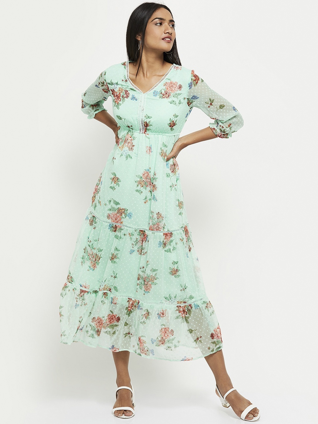 

Max Women Green Floral Midi Dress
