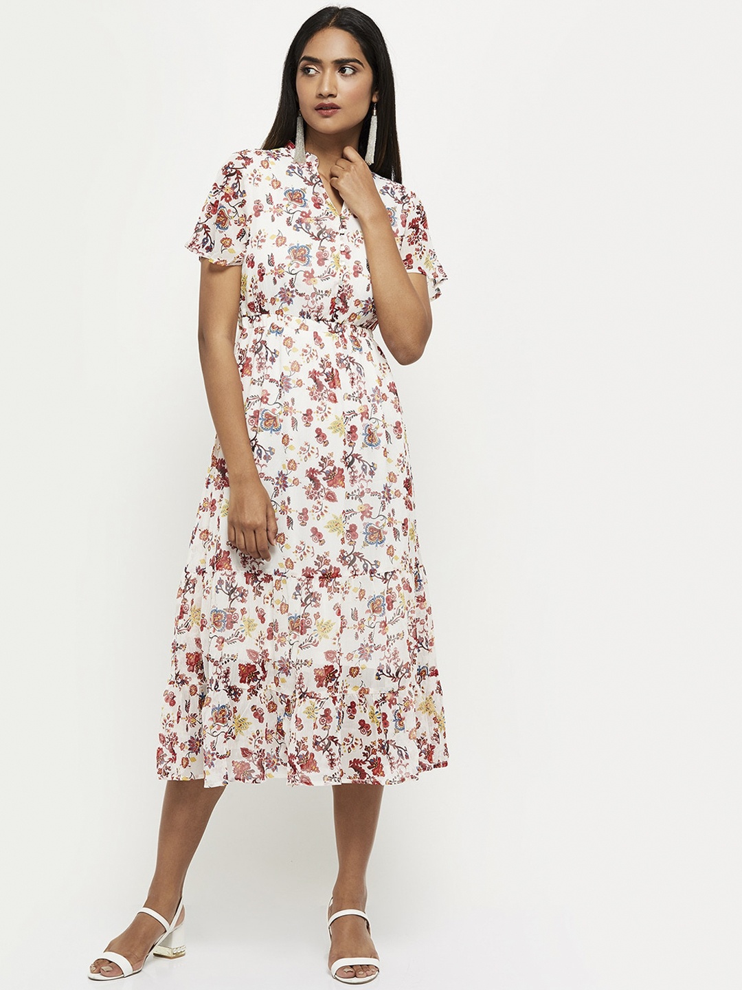 

max Woman White Floral Midi Dress