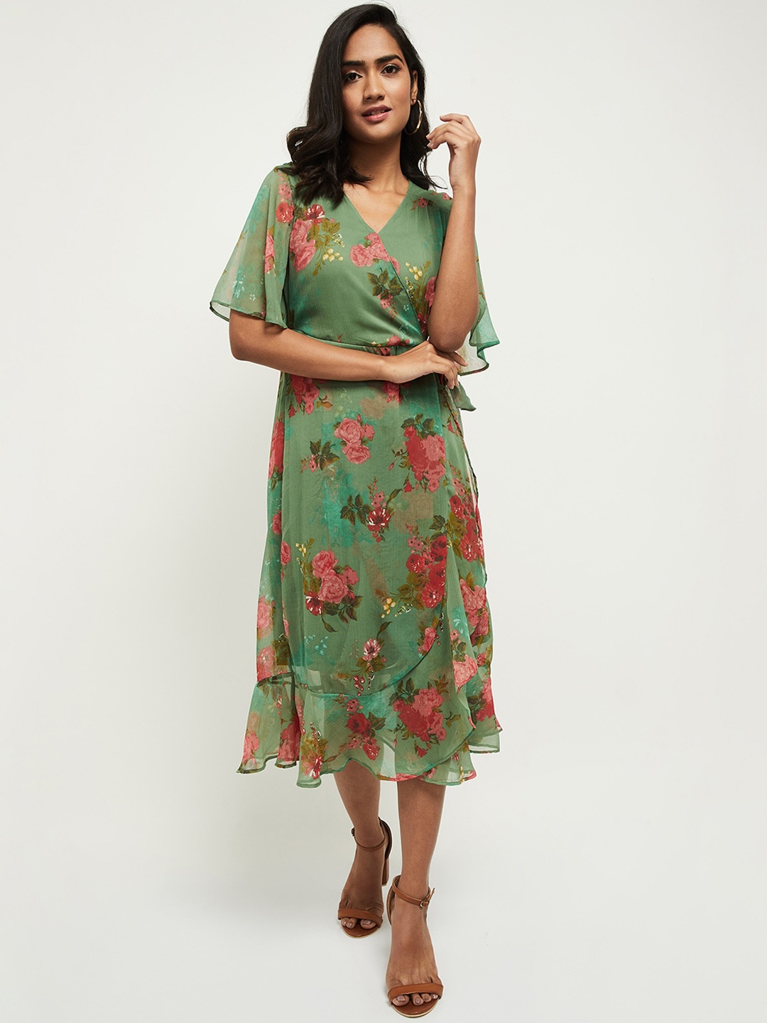 

max Woman Green Floral Midi Dress