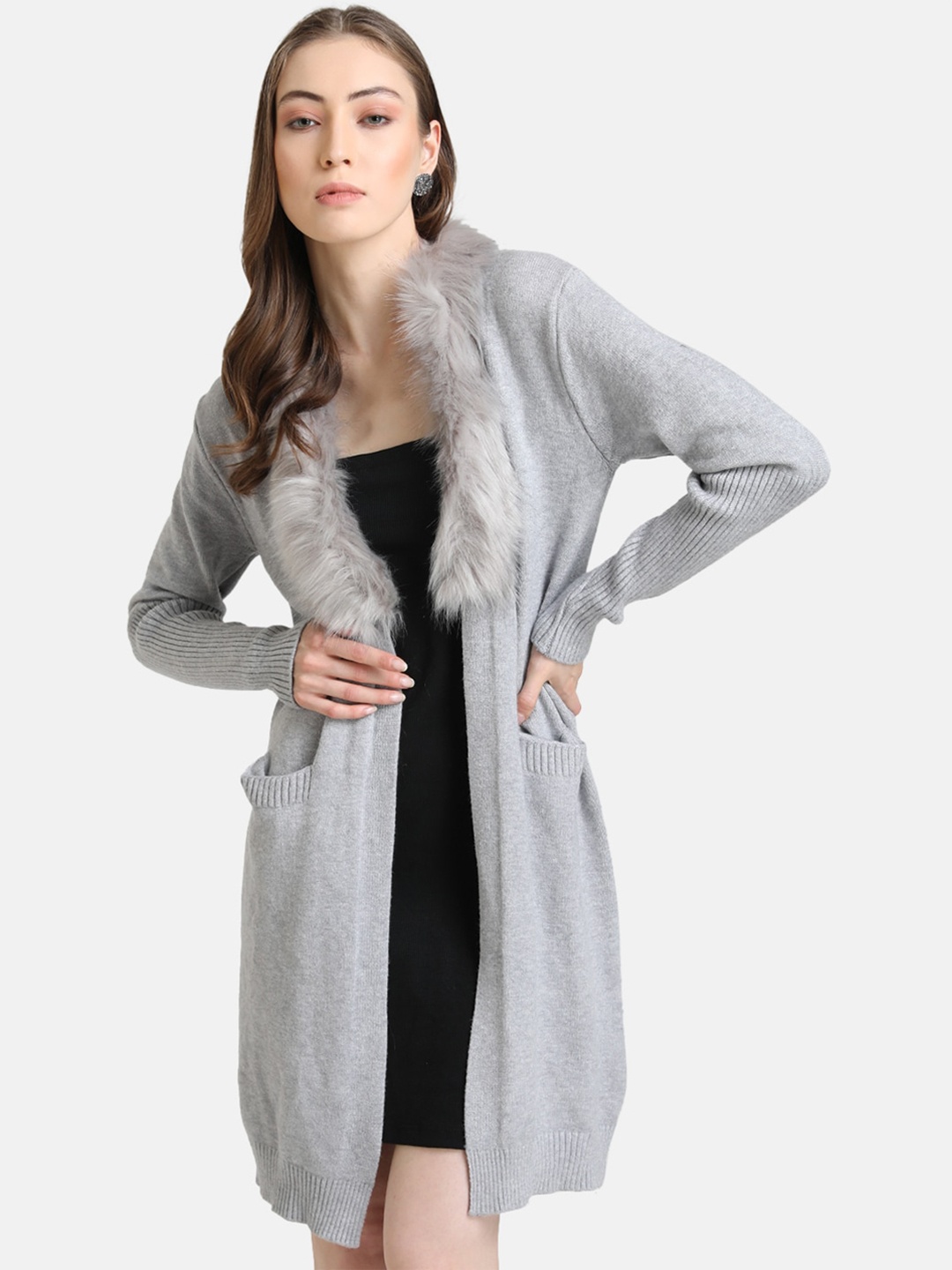 

Kazo Women Grey Acrylic Lightweight Longline Tailored Jacket