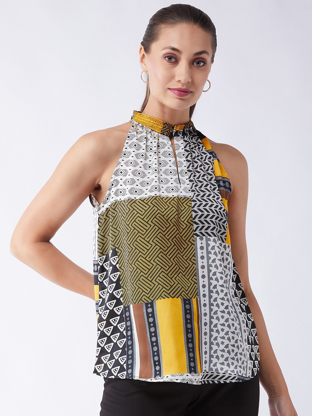 

MAGRE Black Geometric Satin A-Line Top