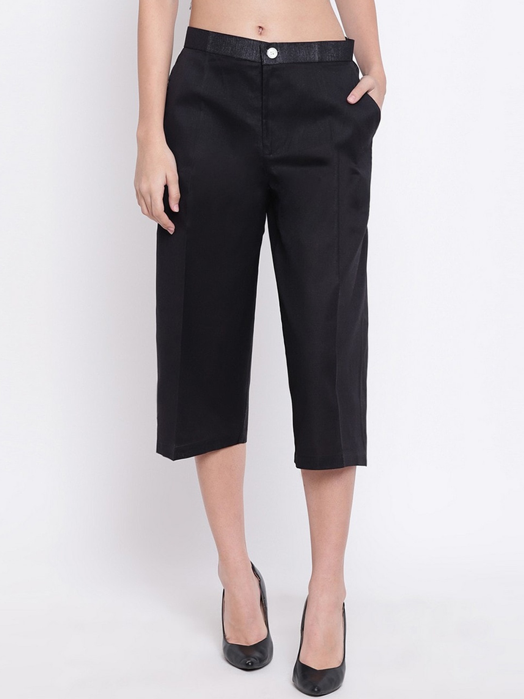 

RIVI Women Black Straight Fit Easy Wash Culottes Trousers