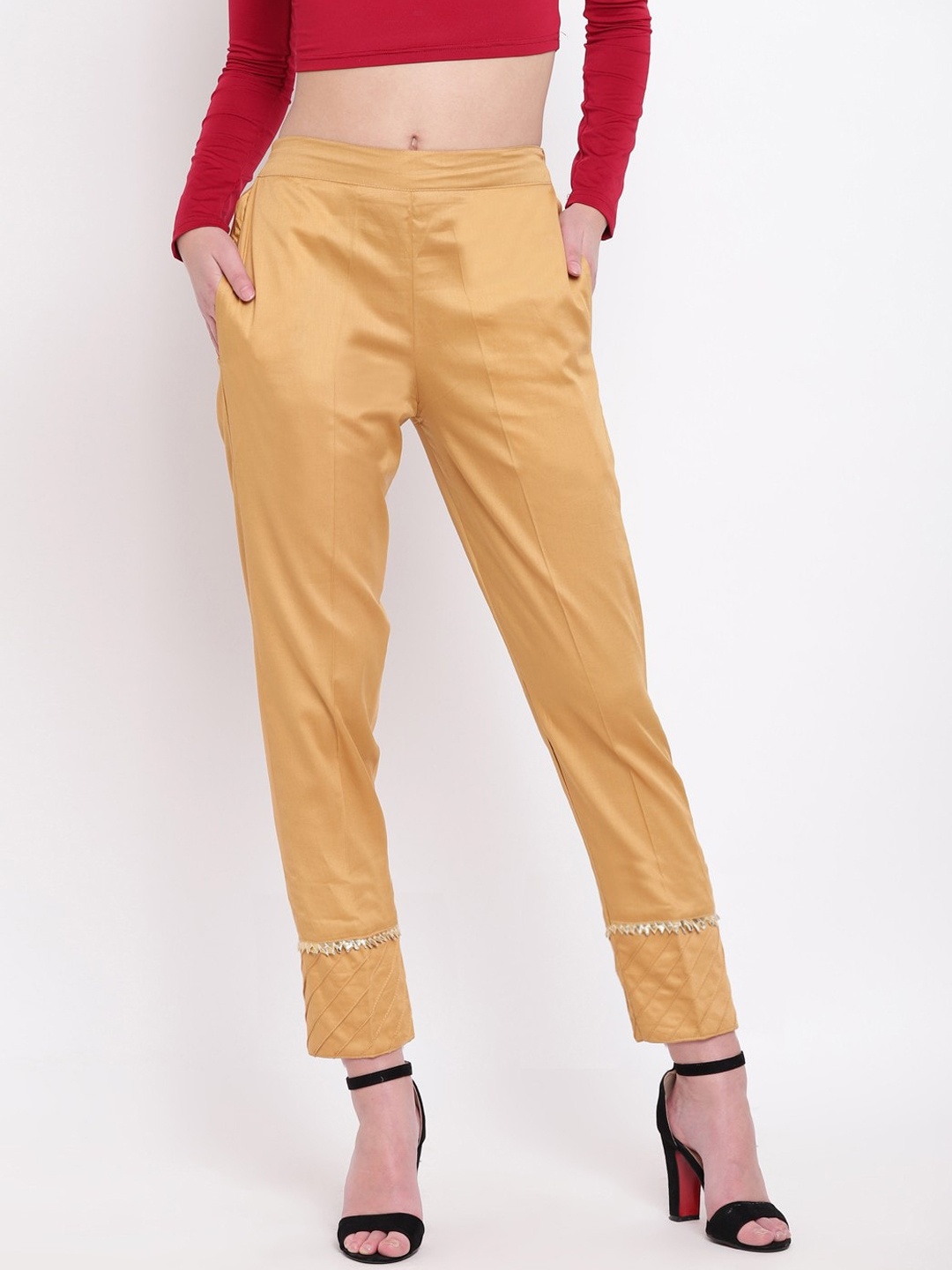 

RIVI Women Gold-Toned Easy Wash Trousers