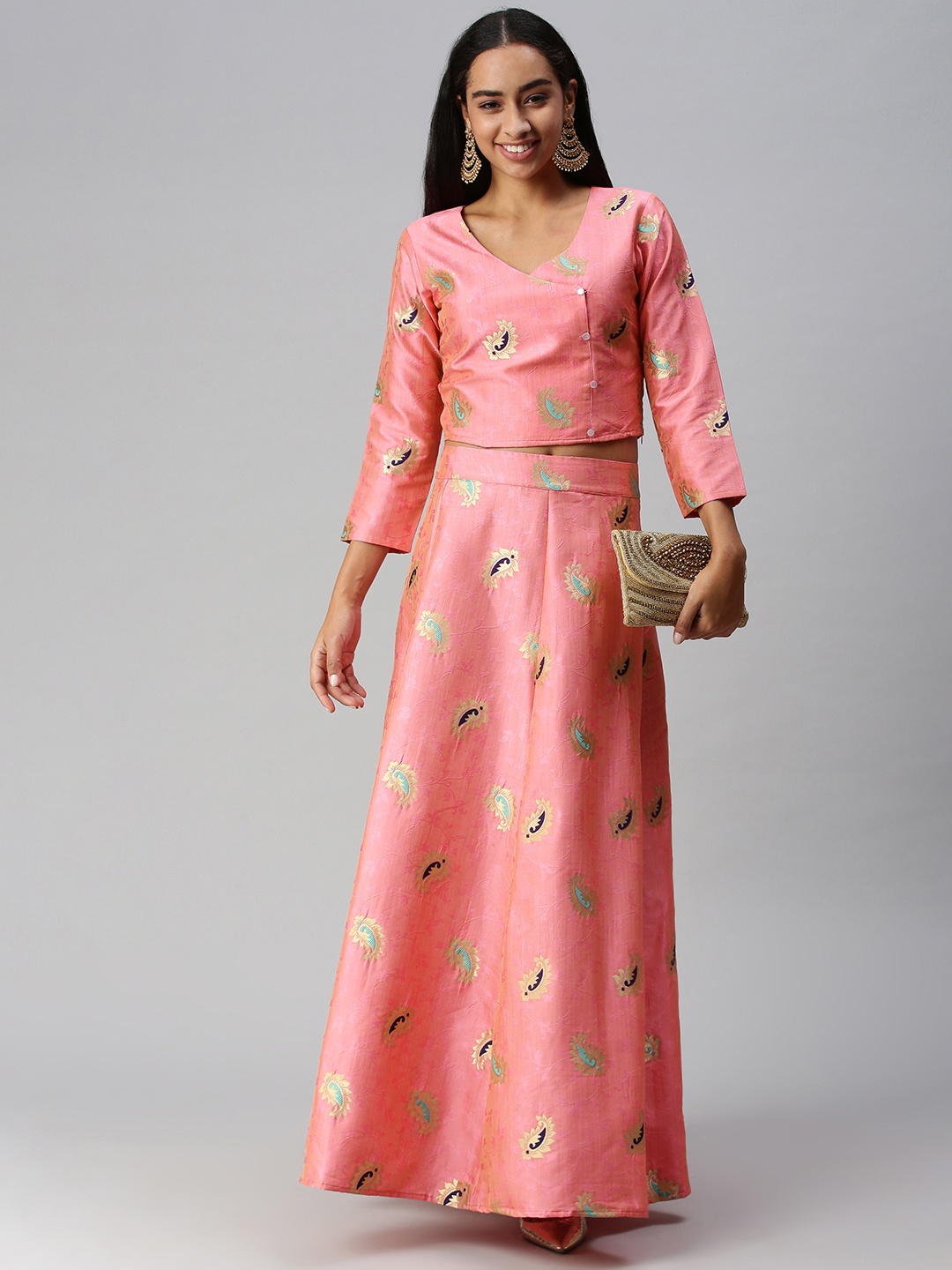 

flaher Pink Embroidered Ready to Wear Lehenga Set
