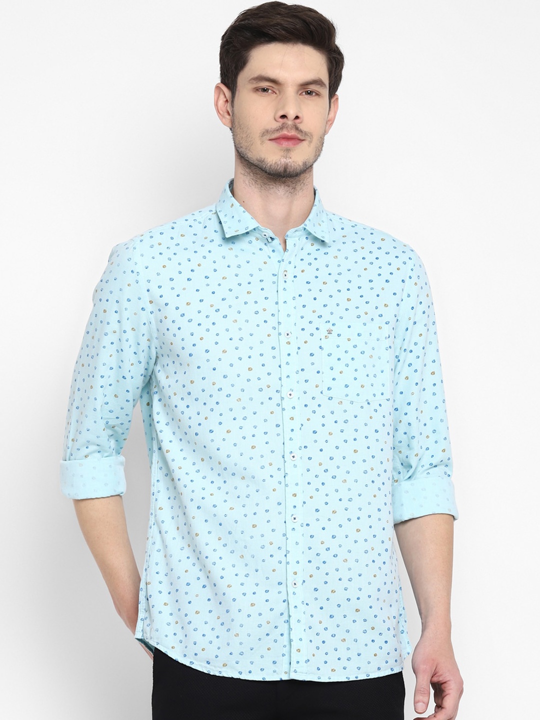 

Turtle Men Blue Printed Slim Fit Cotton Casual Shirt