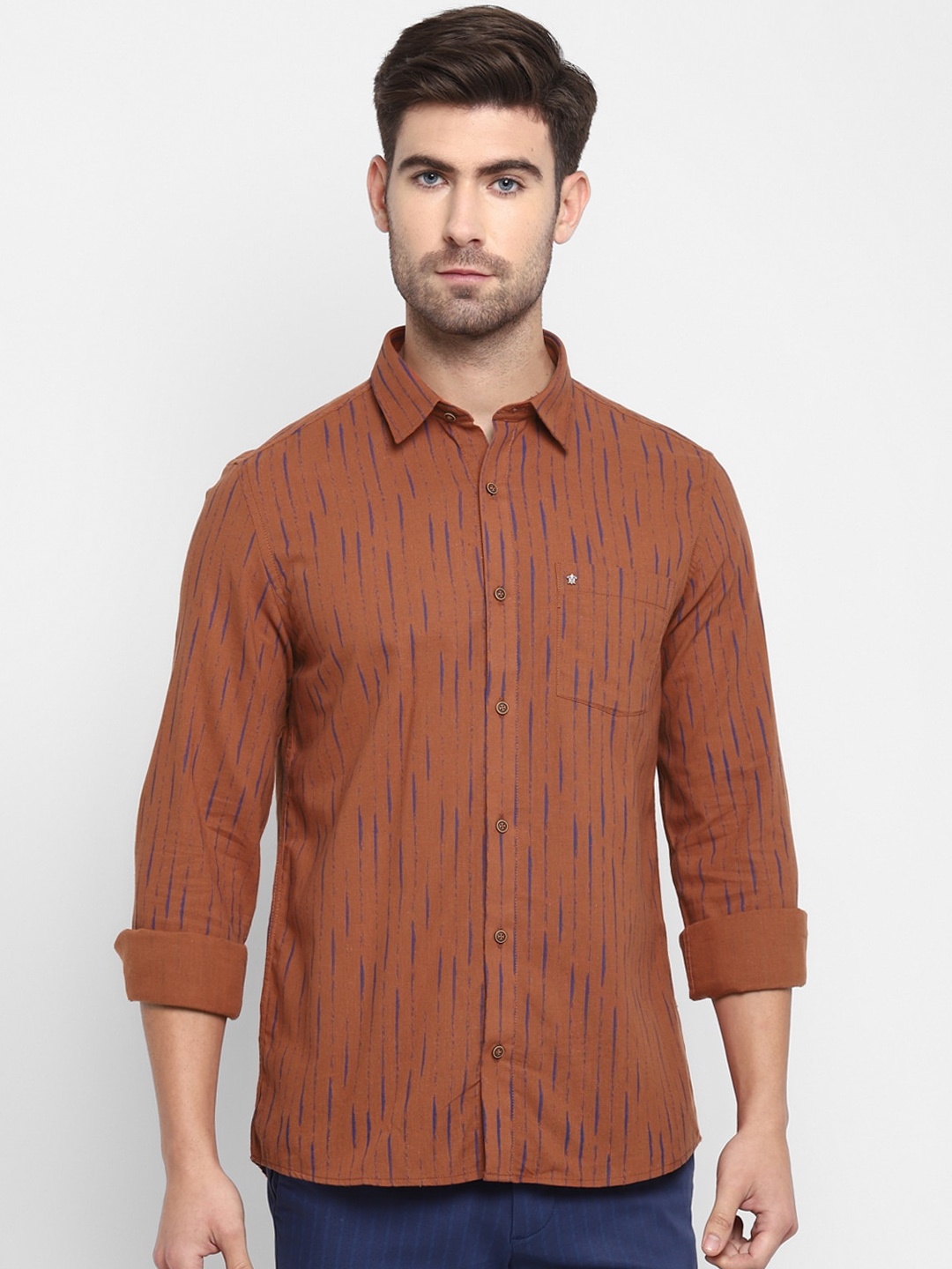 

Turtle Men Brown Slim Fit Opaque Striped Casual Shirt