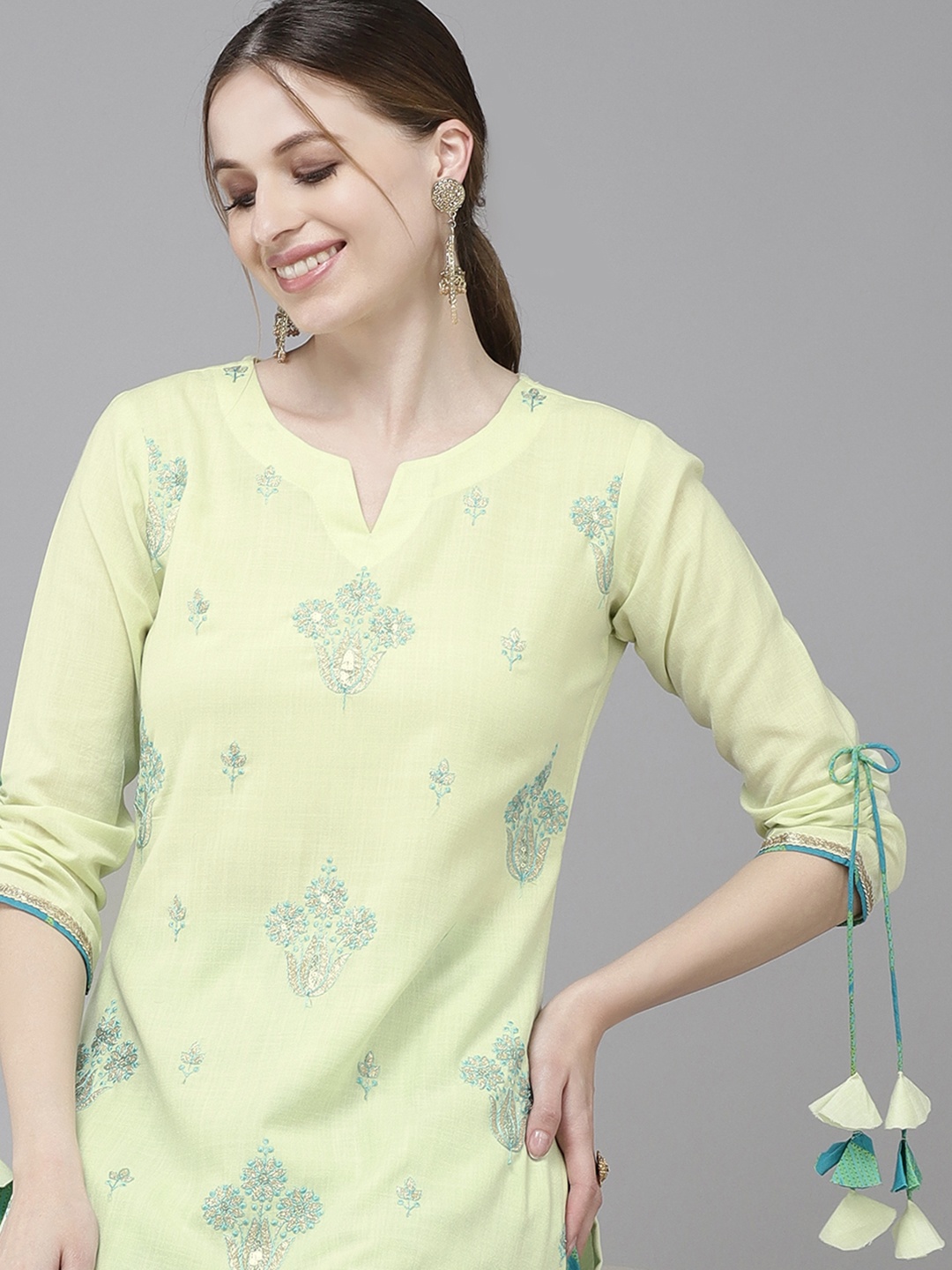 

Indo Era Women Green Floral Embroidered Regular Kurta with Palazzos & With Dupatta