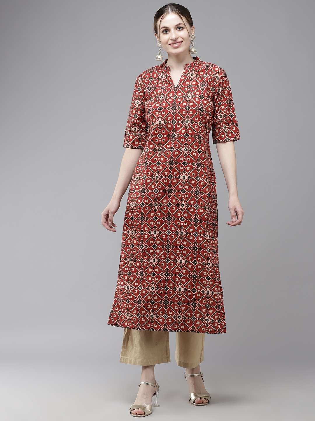 

Indo Era Women Red Bandhani Printed Kurta
