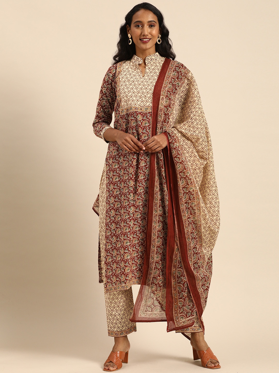 

Rajnandini Maroon & Beige Printed Pure Cambric Cotton Unstitched Dress Material