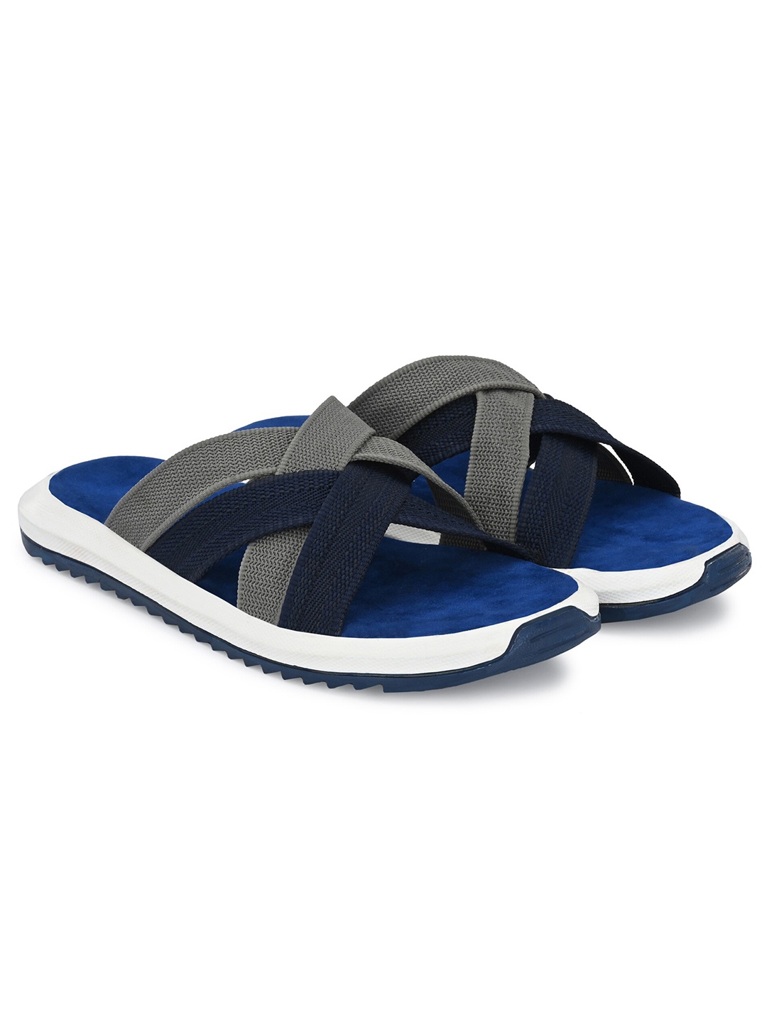 

Azzaro Black Men Grey & Blue Striped Slip-On Flip Flops