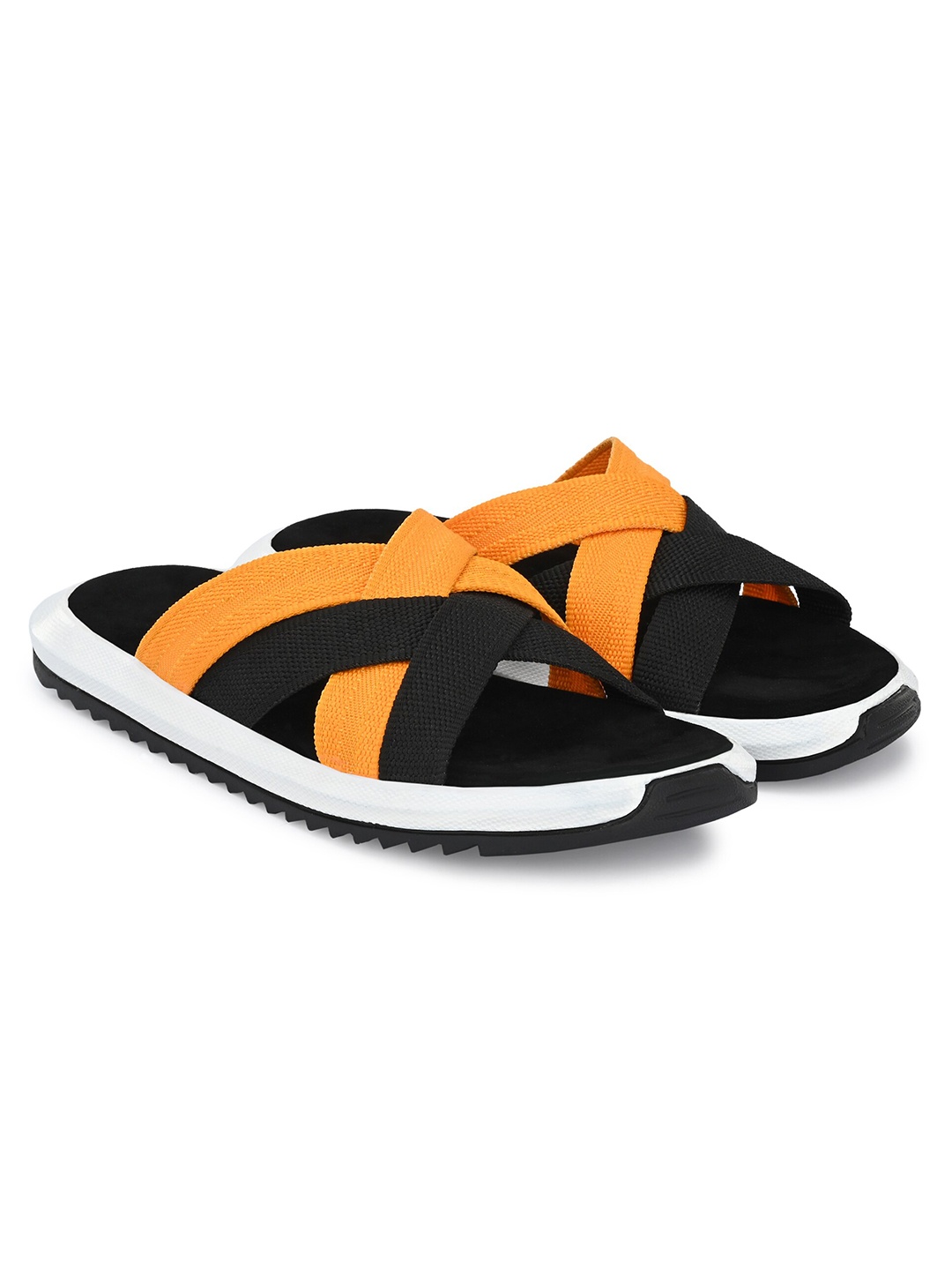 

Azzaro Black Men Black & Yellow Striped Flip Flops