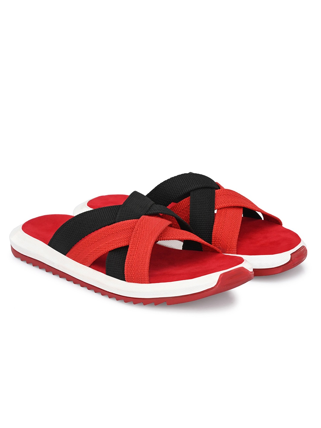 

Azzaro Black Men Red & Black Striped Slip-On Flip Flops